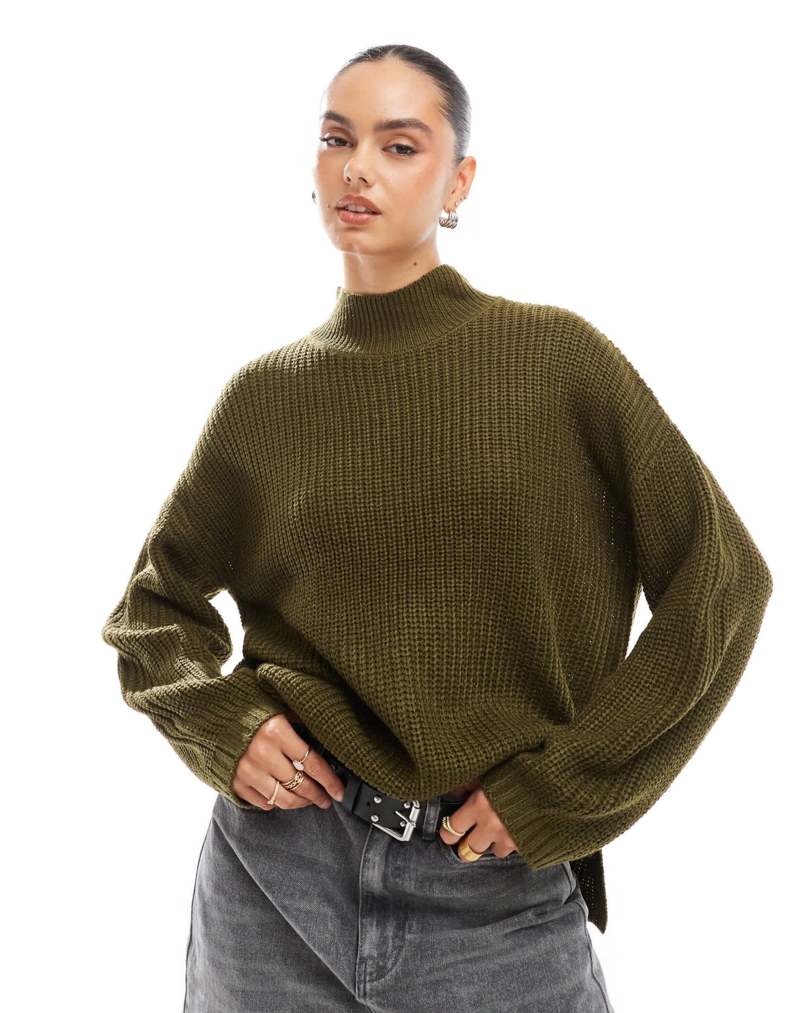 Brave Soul turtle neck oversized jumper in khaki - ASOS Sample Sale EU Store
