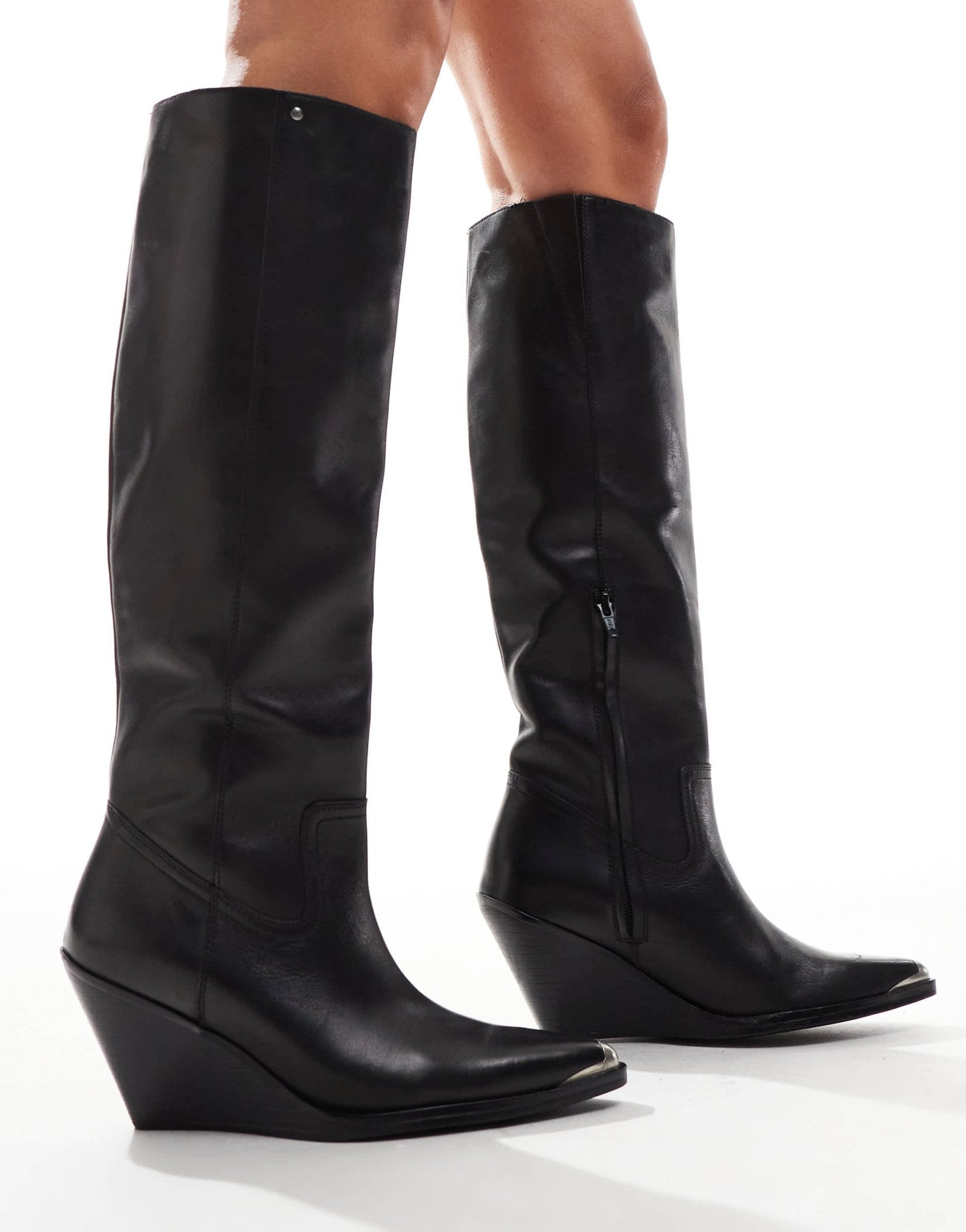 Bronx Xyla western wedge knee boots in black leather - ASOS Sample Sale EU Store