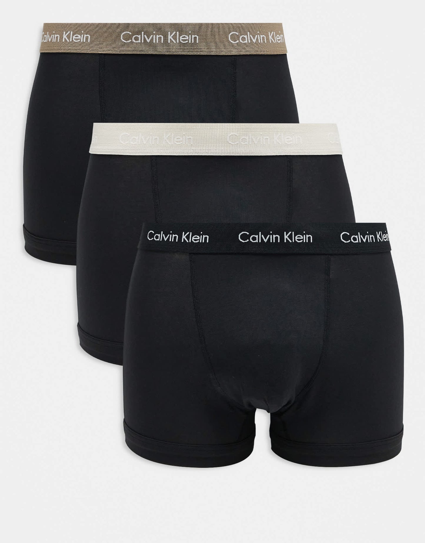 Calvin Klein 3 pack in black with beige waistbands - ASOS Exclusive - ASOS Sample Sale EU Store