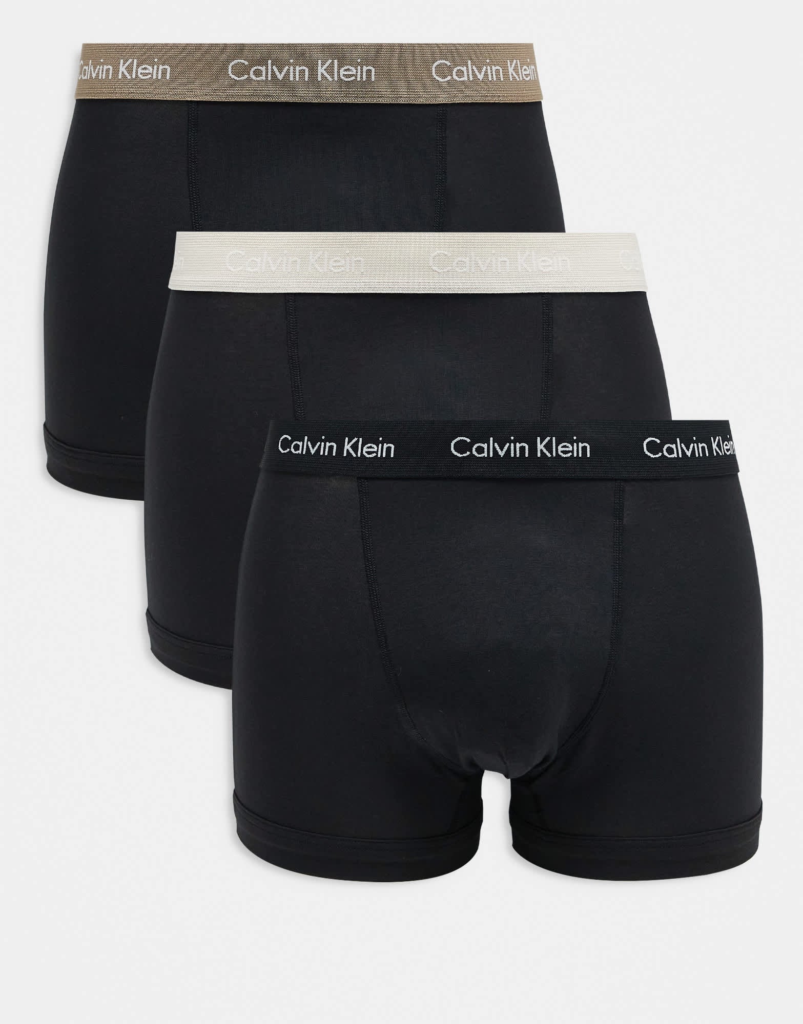 Calvin Klein 3 pack in black with beige waistbands - ASOS Exclusive - ASOS Sample Sale EU Store