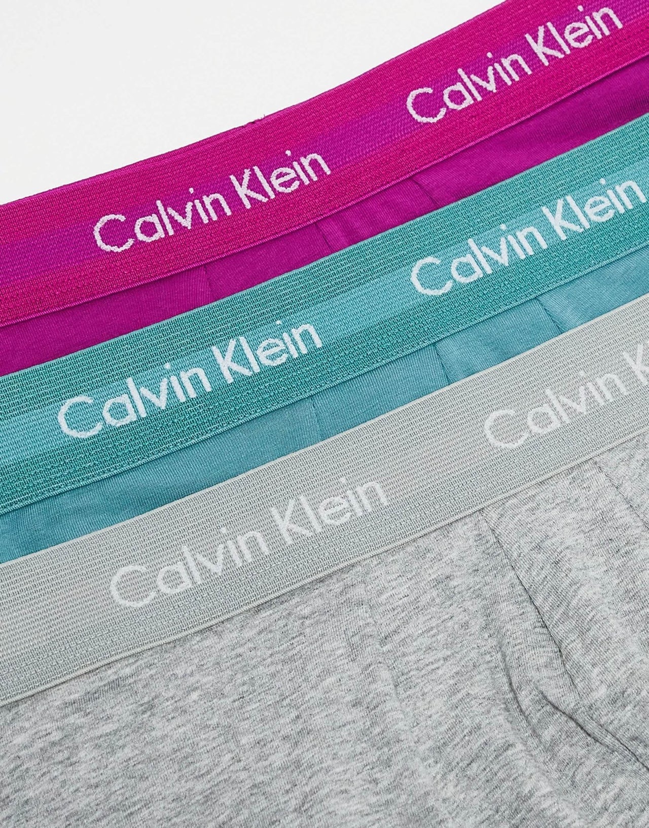 Calvin Klein 3 - pack low rise trunks in purple, grey and green - ASOS Sample Sale EU Store