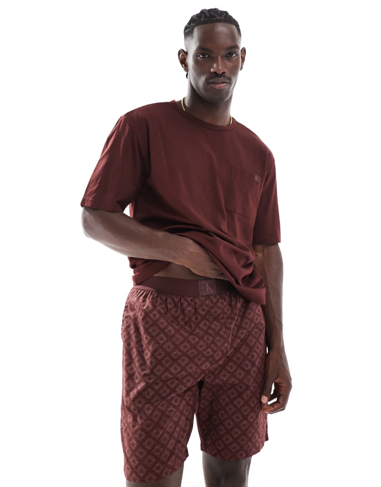 Calvin Klein CK Established sleep short set in red - ASOS Sample Sale EU Store