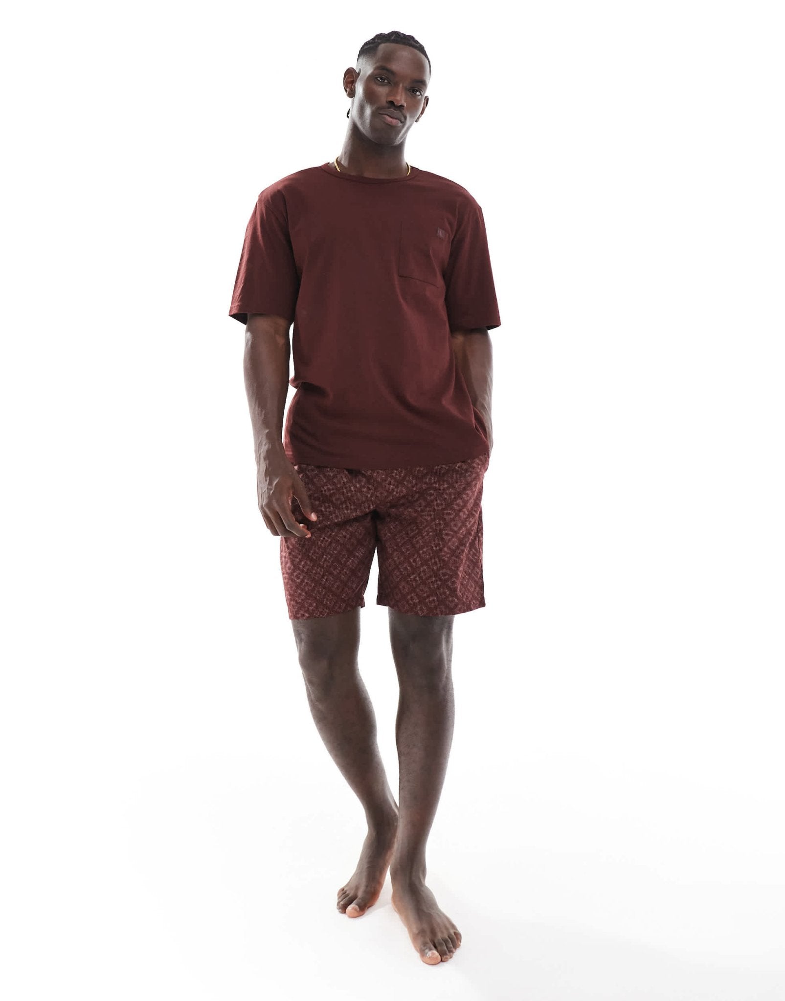 Calvin Klein CK Established sleep short set in red - ASOS Sample Sale EU Store