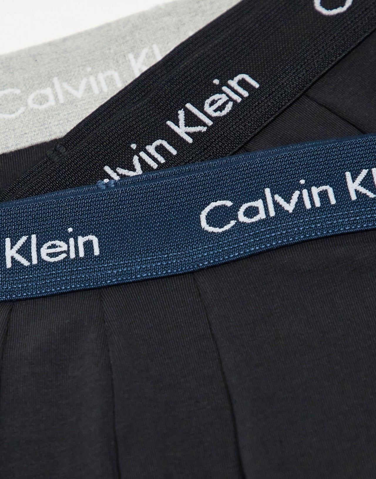 Calvin Klein Cotton Stretch 3 pack boxer briefs in black with navy/grey/black waistbands - ASOS Sample Sale EU Store
