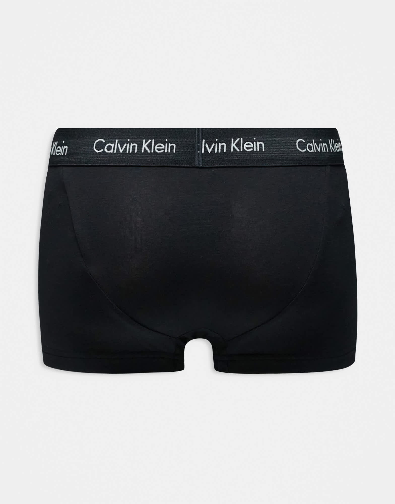 Calvin Klein Cotton Stretch 3 pack low rise trunk in black/grey/blue - ASOS Sample Sale EU Store