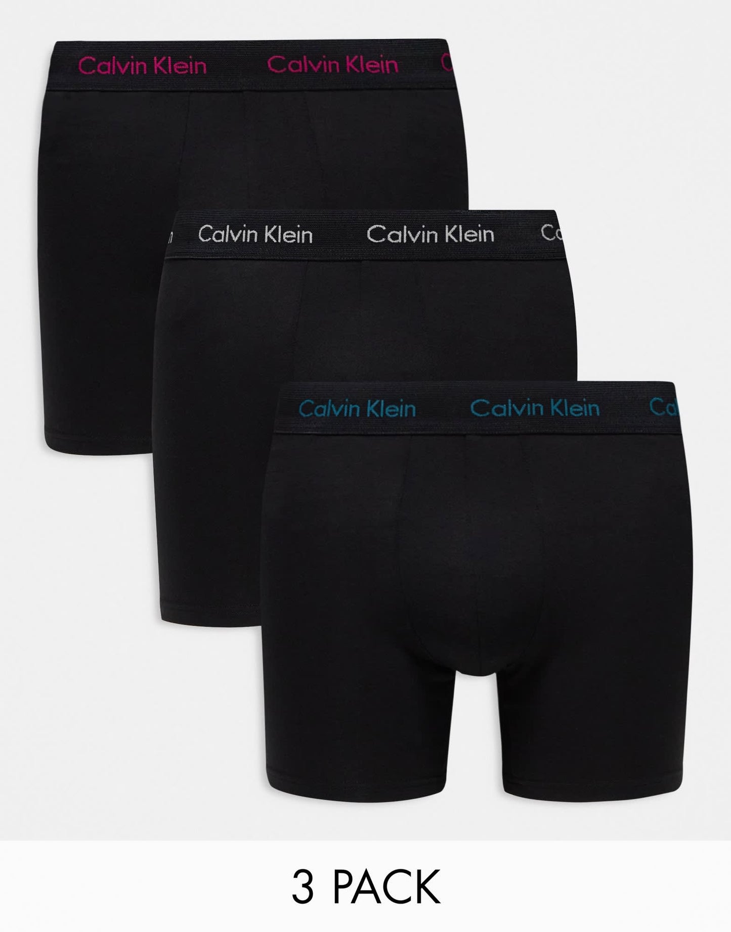Calvin Klein cotton stretch boxer briefs 3 pack in black with coloured logo - ASOS Sample Sale EU Store