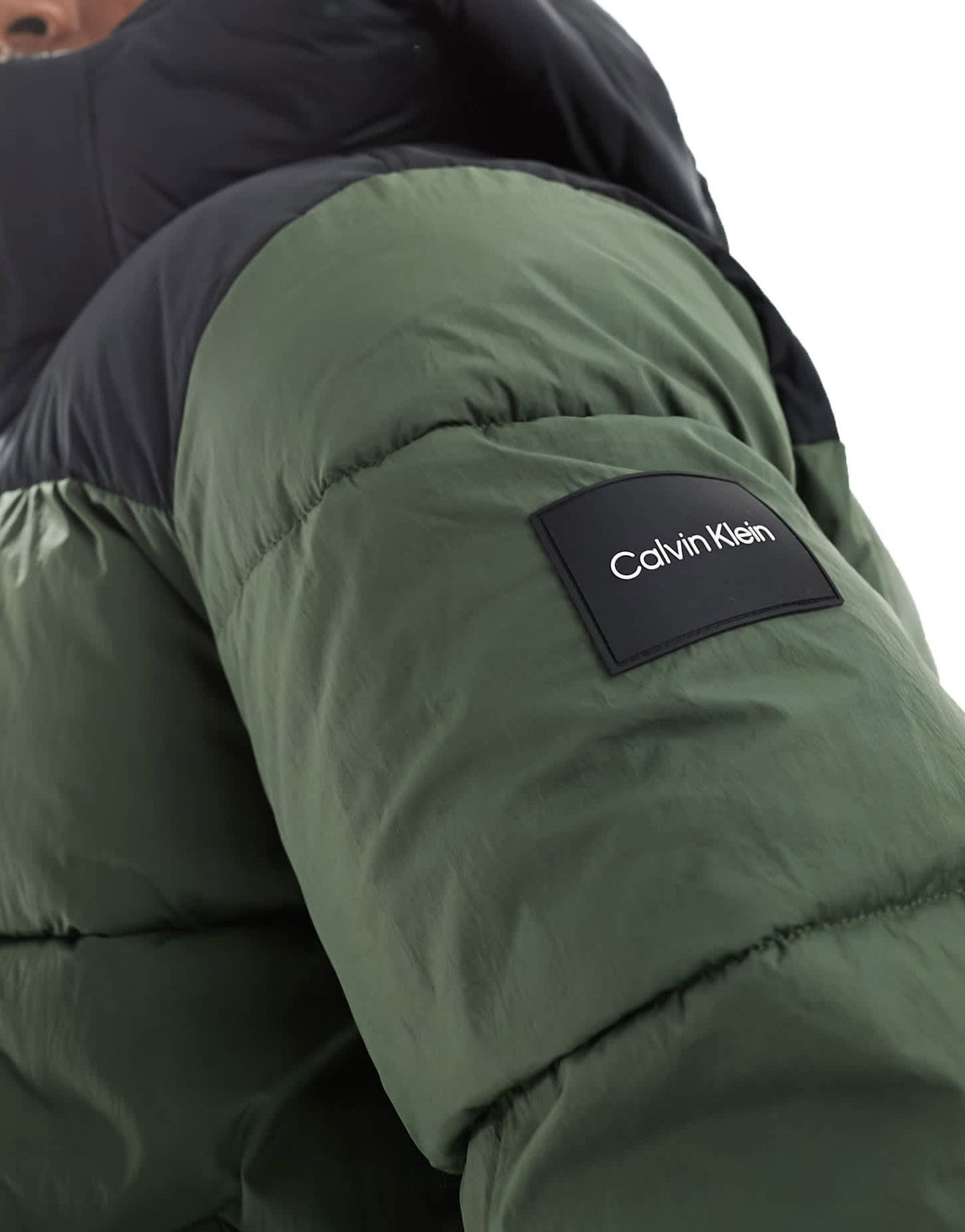 Calvin Klein crinkle nylon colourblock puffer jacket in grey - ASOS Sample Sale EU Store