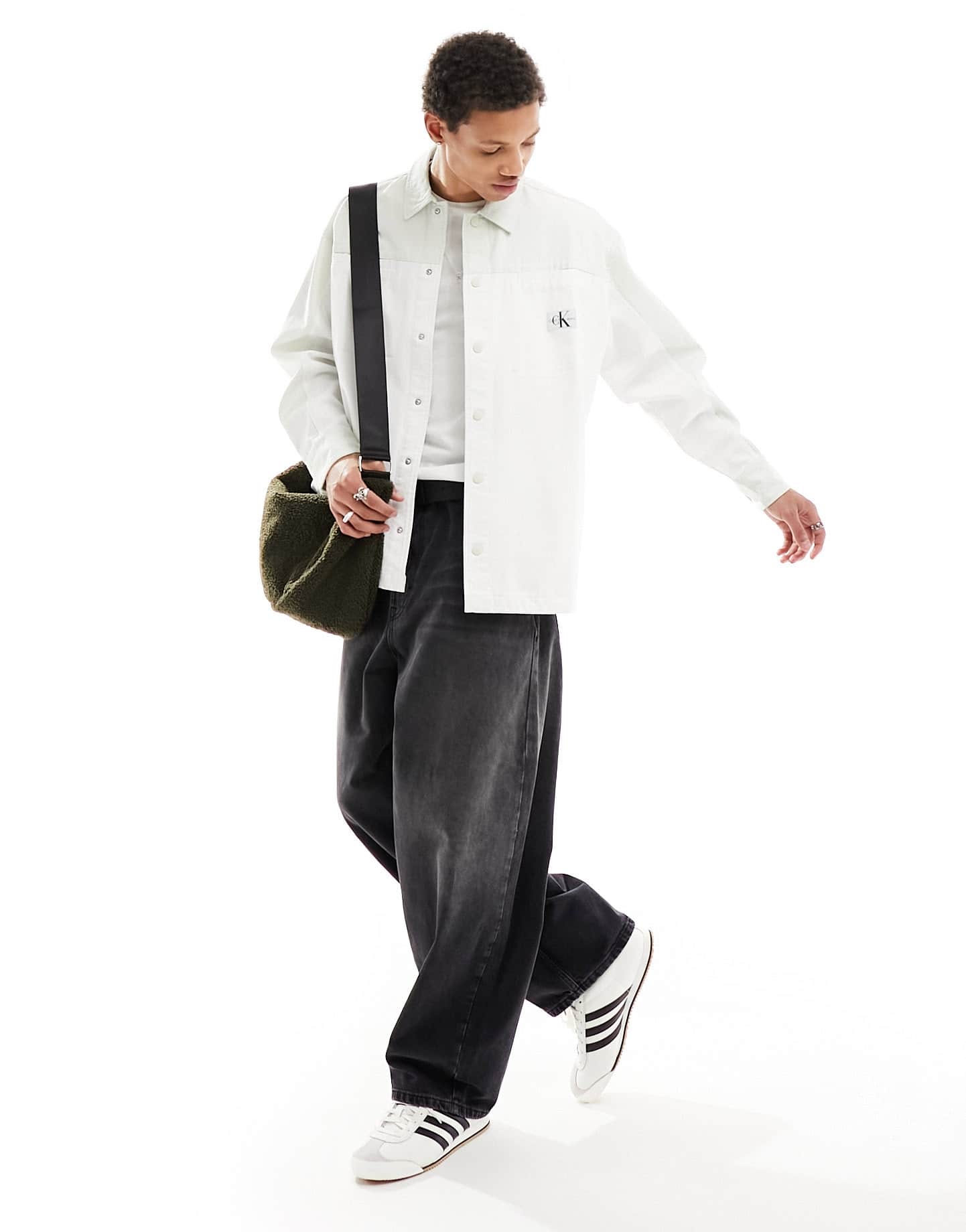 Calvin Klein Jeans badge blocking overshirt in white wash - ASOS Sample Sale EU Store