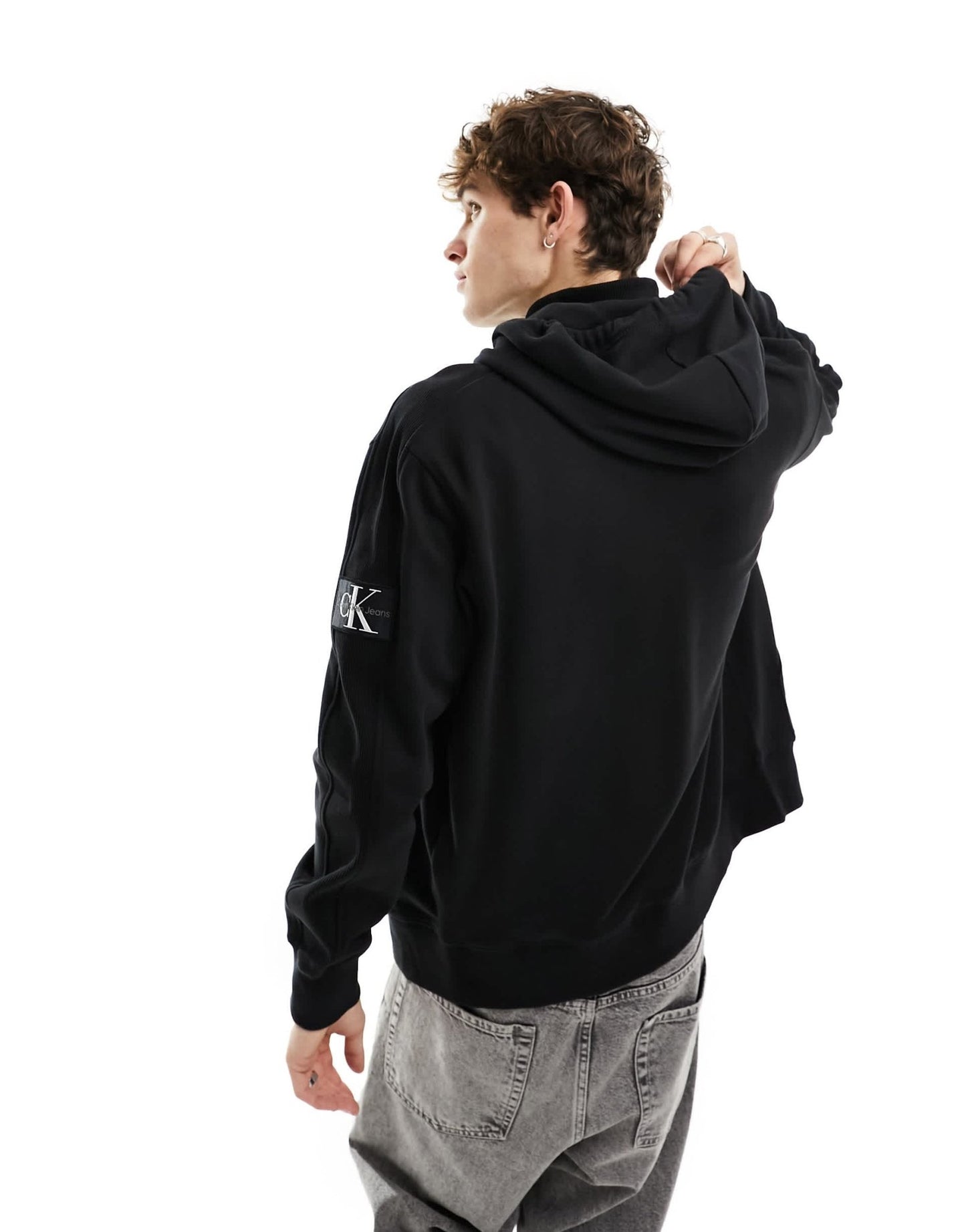 Calvin Klein Jeans badge logo zip through hoodie in black - ASOS Sample Sale EU Store