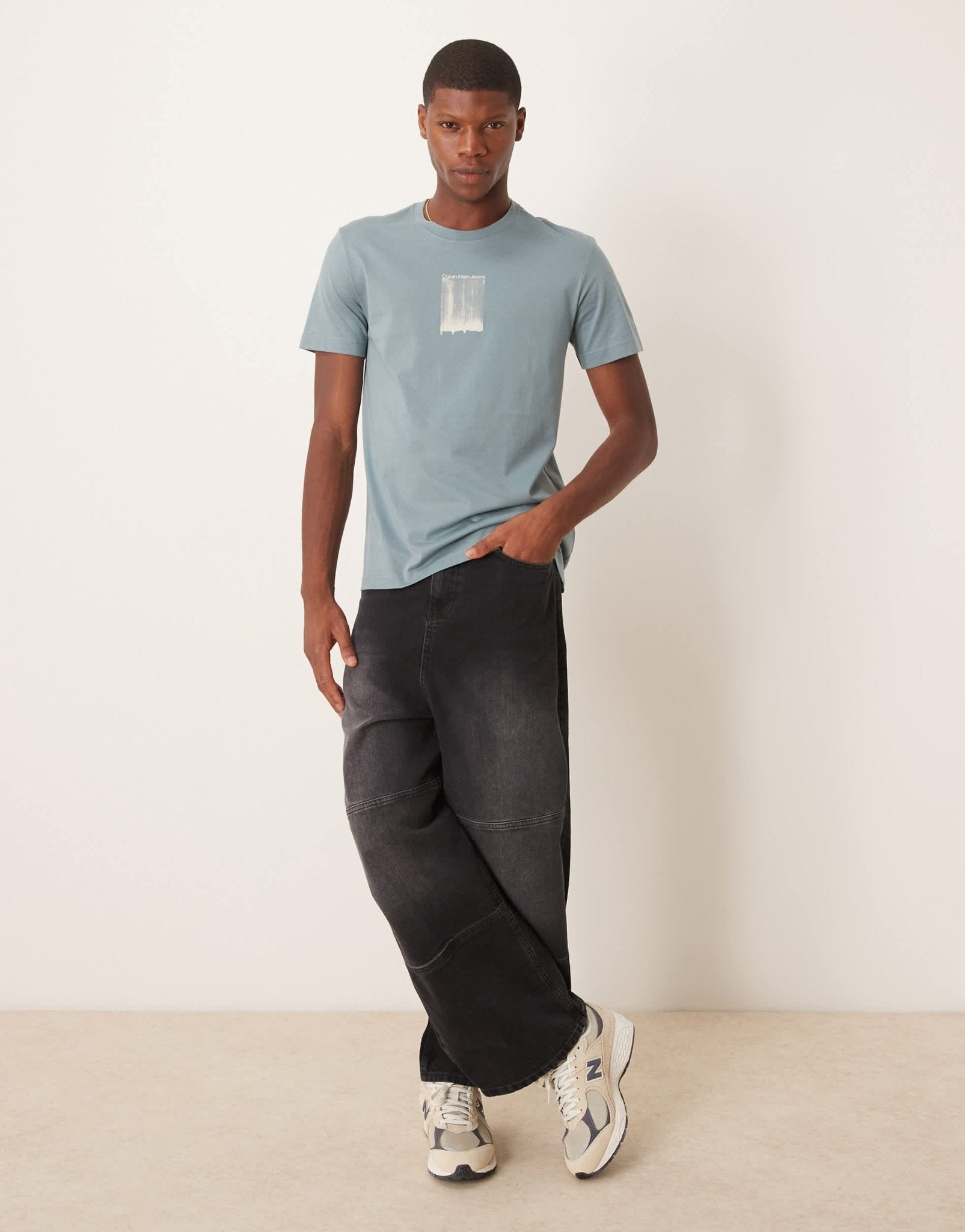 Calvin Klein Jeans brush stroke graphic t-shirt in mint green - ASOS Sample Sale EU Store