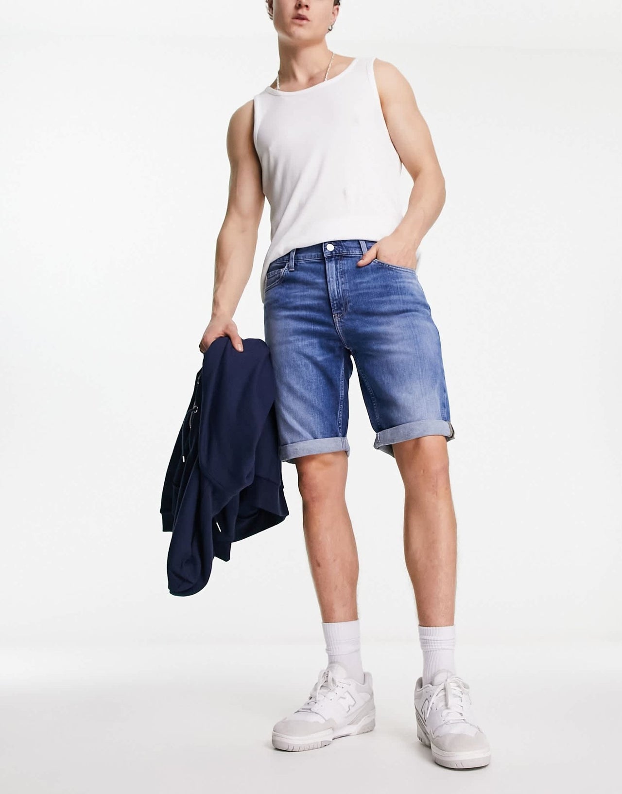 Calvin Klein Jeans cc slim denim shorts in mid wash blue - ASOS Sample Sale EU Store