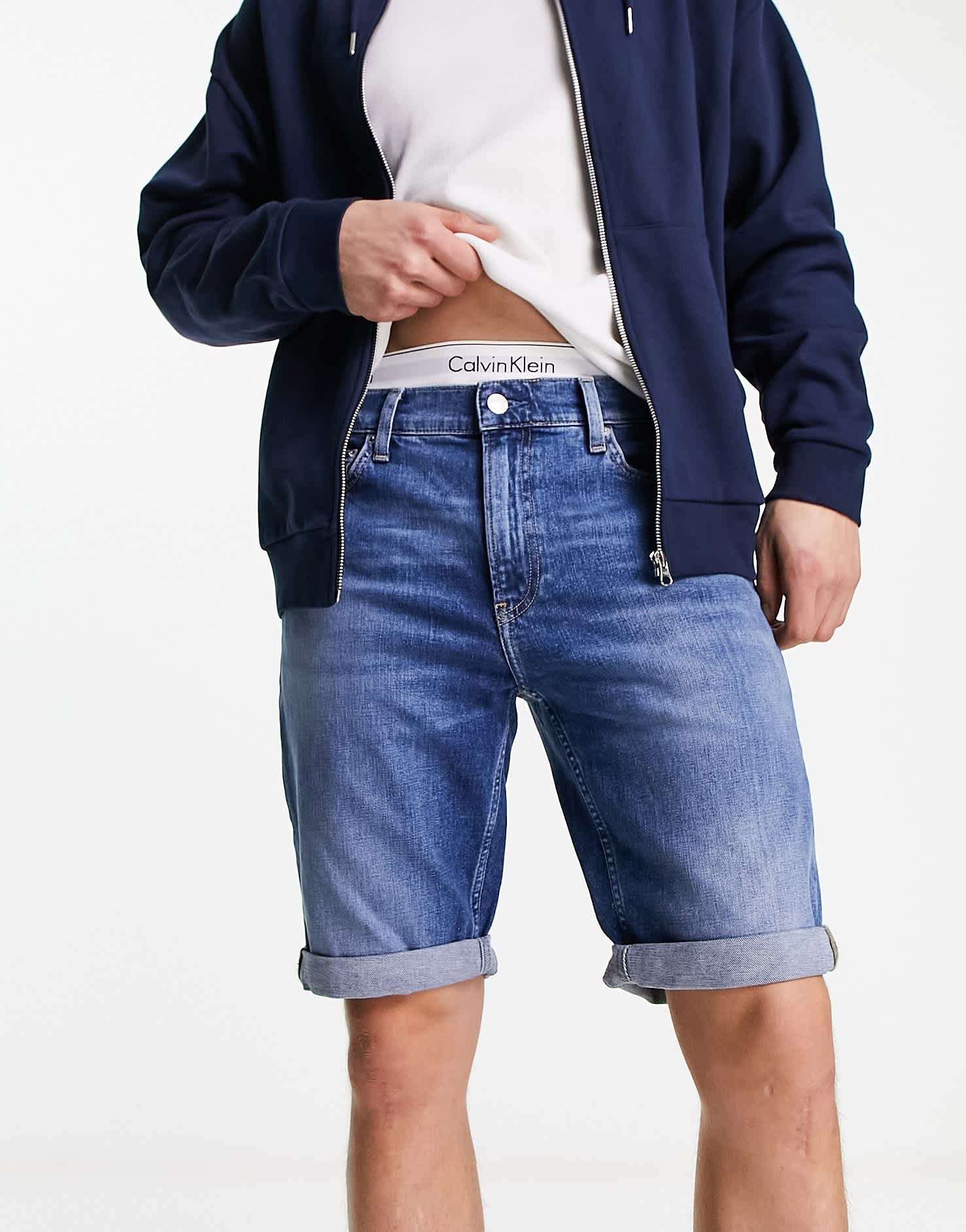 Calvin Klein Jeans cc slim denim shorts in mid wash blue - ASOS Sample Sale EU Store