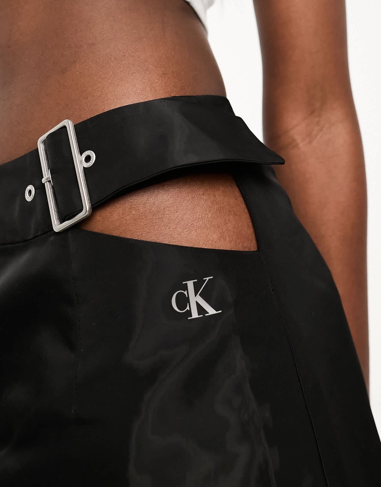 Calvin Klein Jeans cut out shiny mini skirt in black - ASOS Sample Sale EU Store