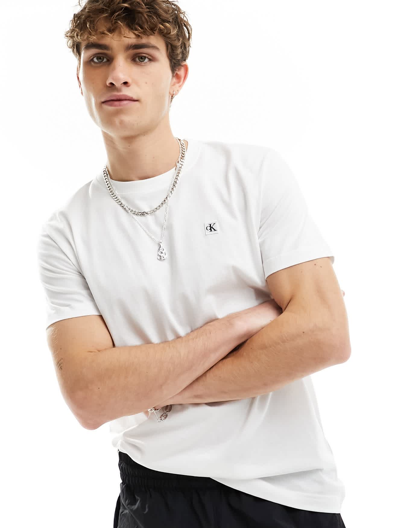 Calvin Klein Jeans embroidery badge t-shirt in white - ASOS Sample Sale EU Store