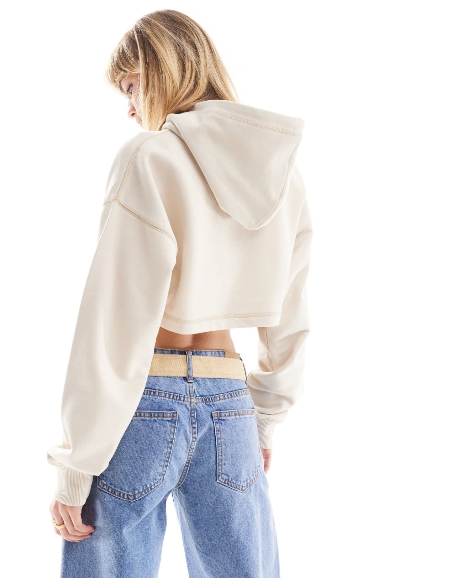 Calvin Klein Jeans hero monogram logo cropped hoodie in oatmeal - ASOS Sample Sale EU Store