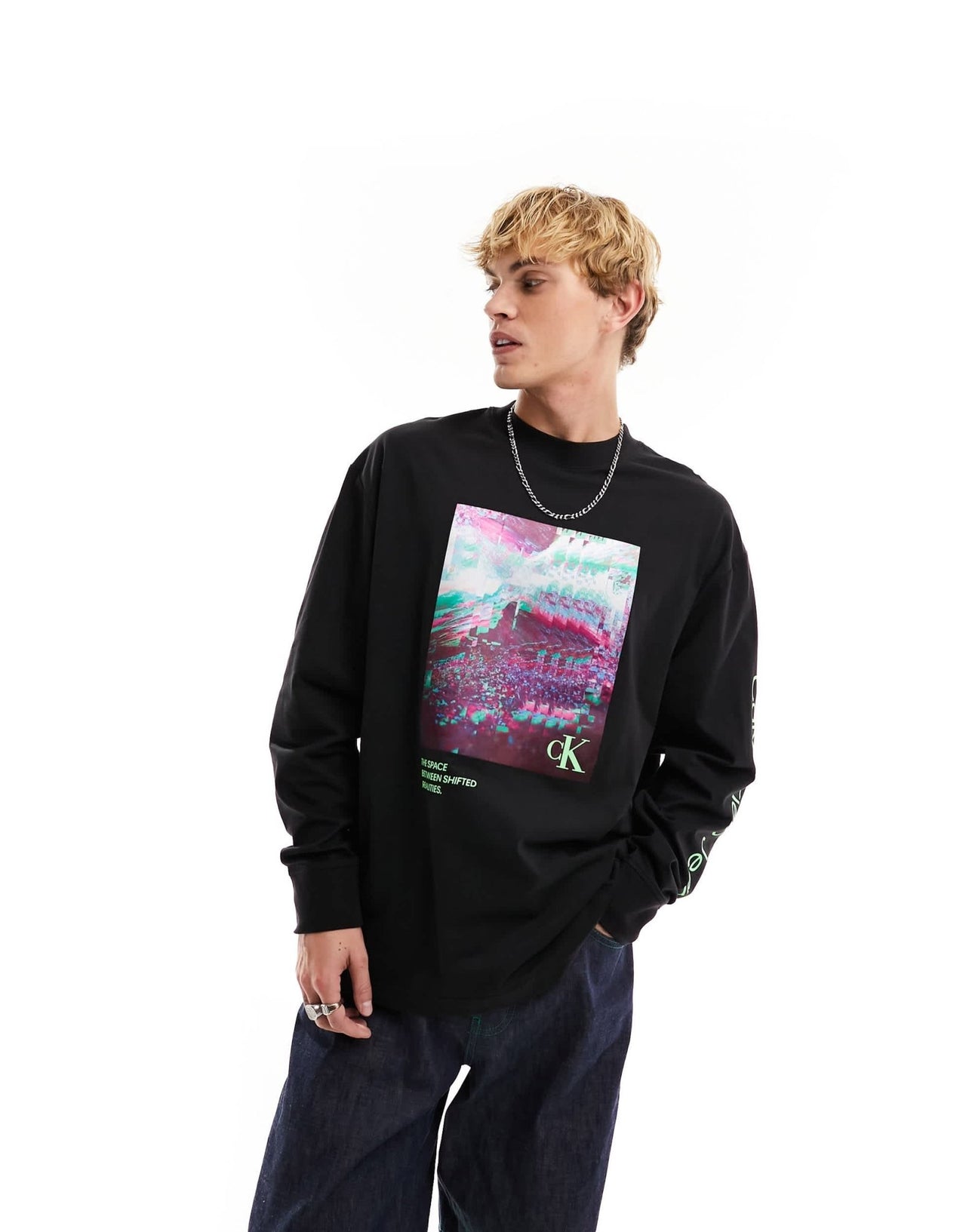 Calvin Klein Jeans hyper real landscape long sleeve t-shirt in multi - ASOS Sample Sale EU Store