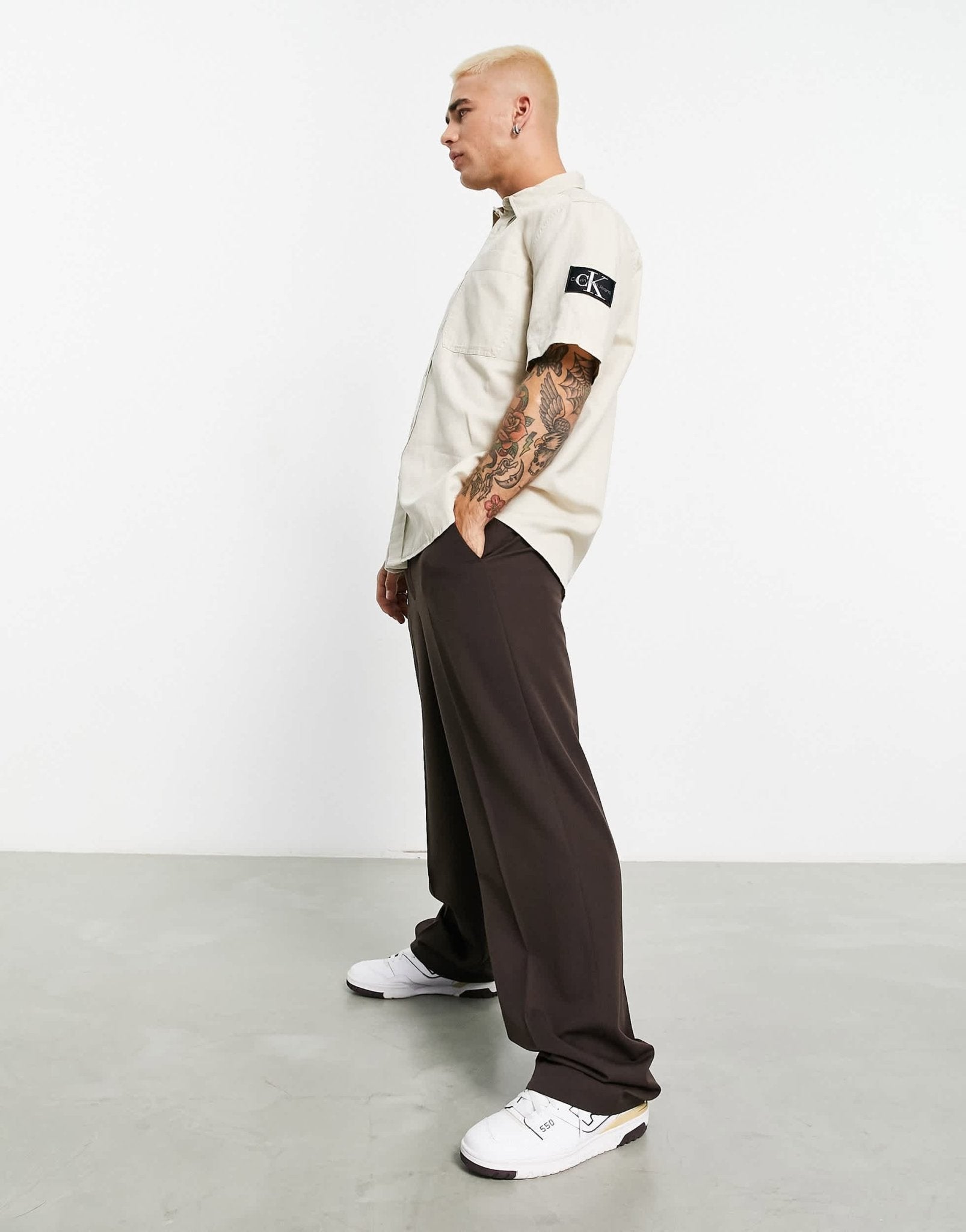 Calvin Klein Jeans linen short sleeve shirt in beige - ASOS Sample Sale EU Store