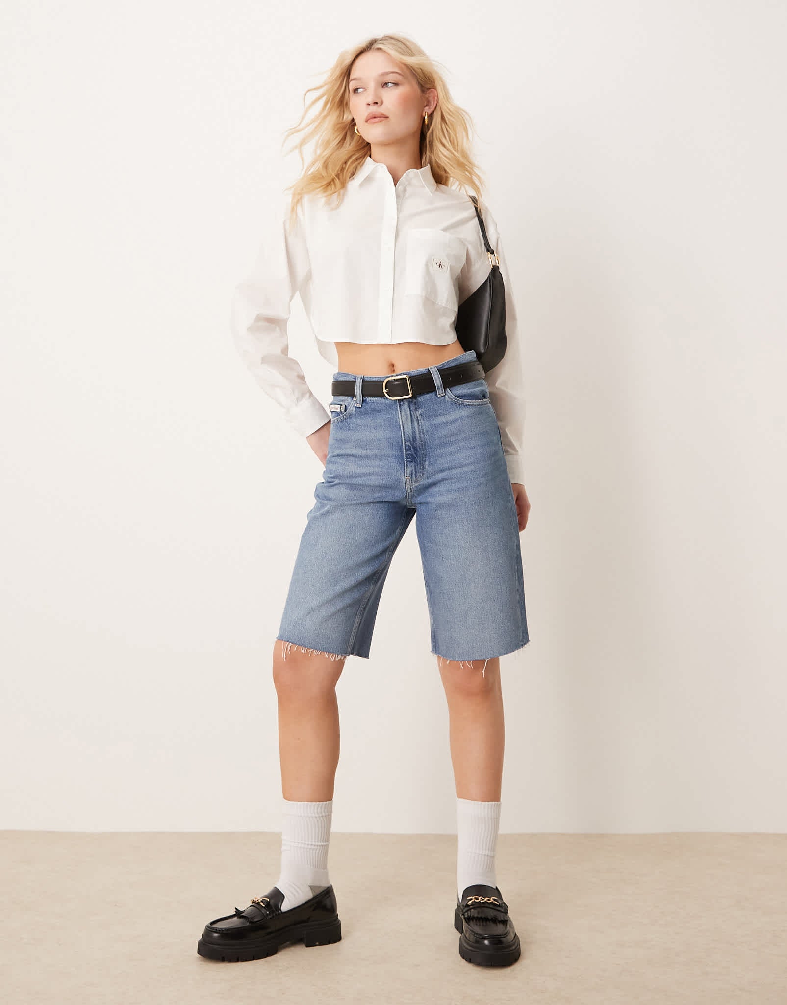 Calvin Klein Jeans longer bermuda jorts in light wash - ASOS Sample Sale EU Store