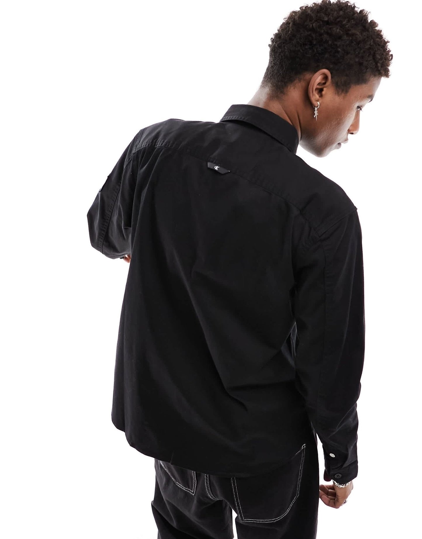 Calvin Klein Jeans monogram logo badge relaxed shirt in black - ASOS Sample Sale EU Store