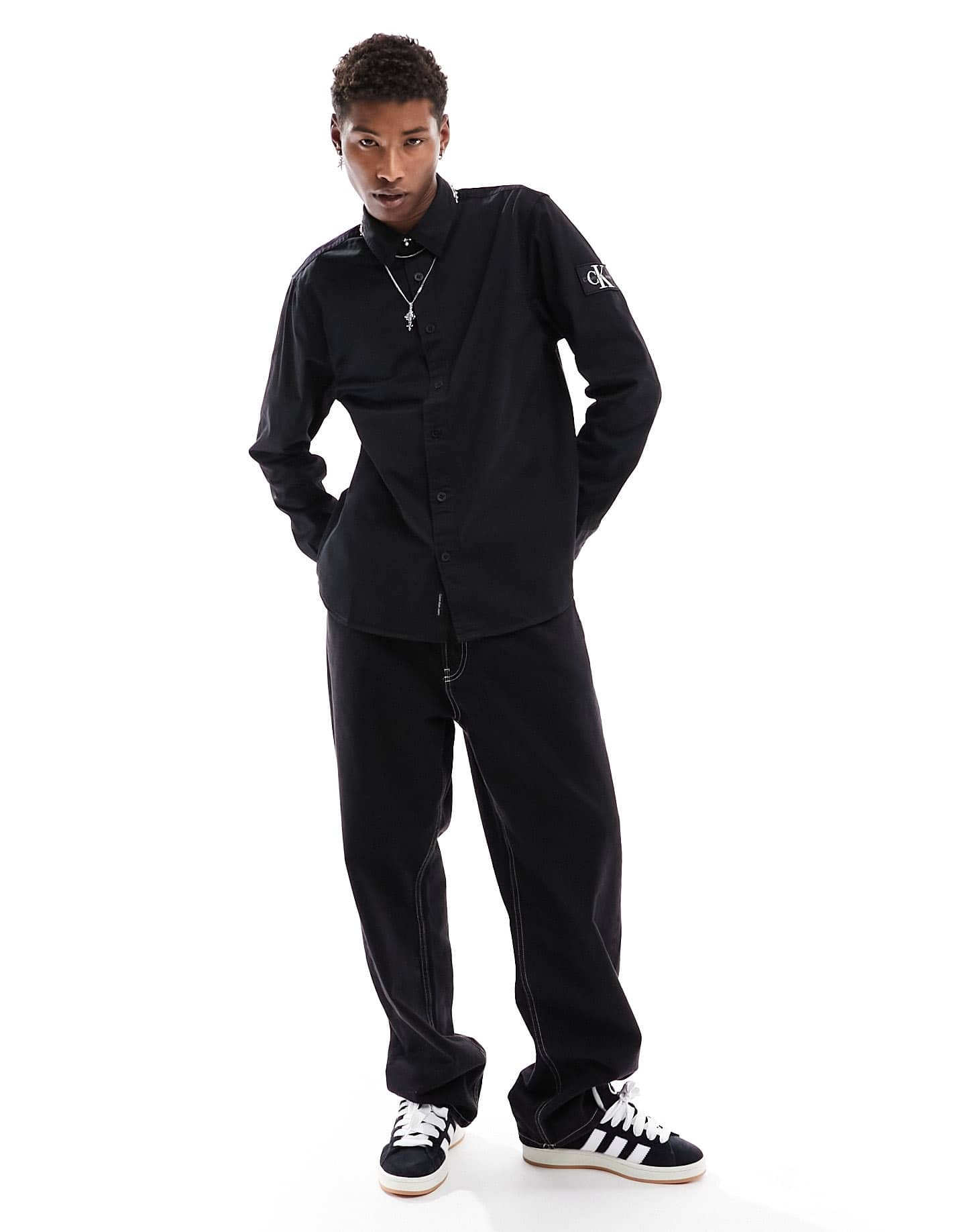 Calvin Klein Jeans monogram logo badge relaxed shirt in black - ASOS Sample Sale EU Store