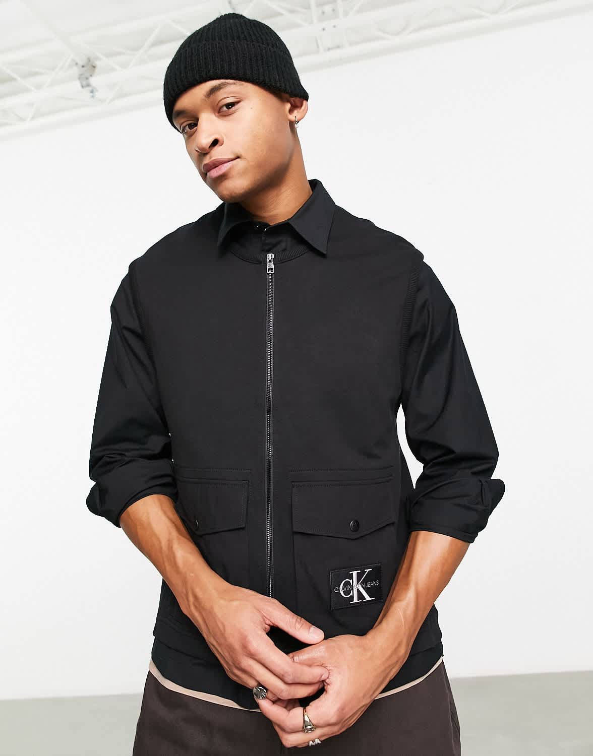 Calvin Klein Jeans monogram logo gilet in black - ASOS Sample Sale EU Store