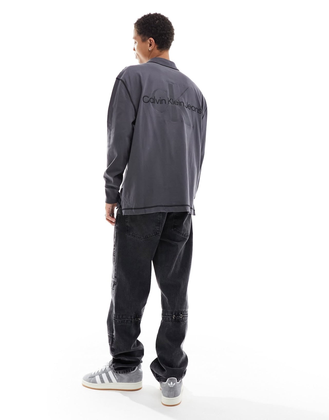 Calvin Klein Jeans monogram logo long sleeve rugby polo shirt in black - ASOS Sample Sale EU Store