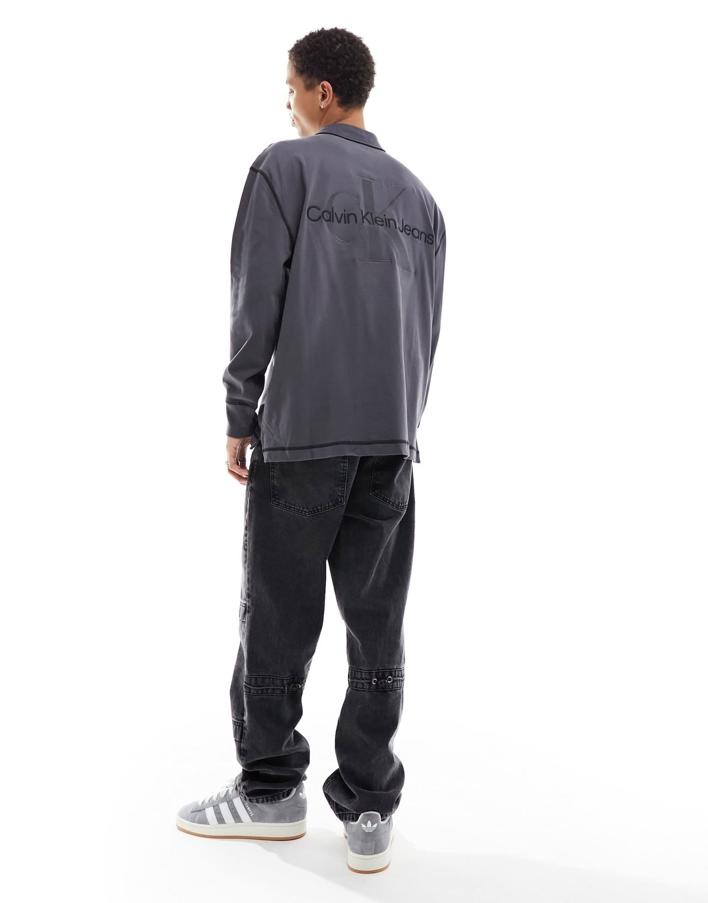 Calvin Klein Jeans monogram logo long sleeve rugby polo shirt in black - ASOS Sample Sale EU Store