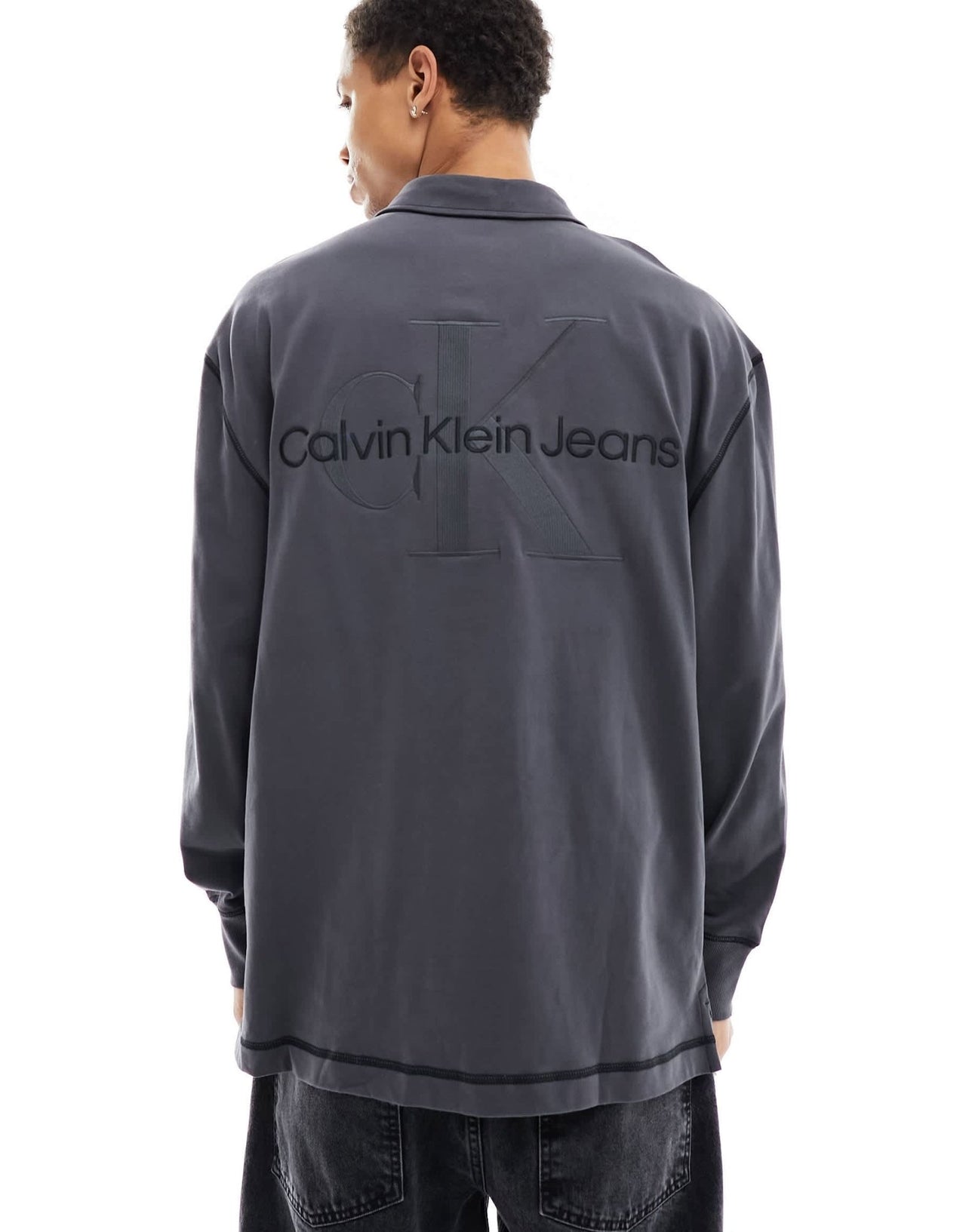 Calvin Klein Jeans monogram logo long sleeve rugby polo shirt in black - ASOS Sample Sale EU Store