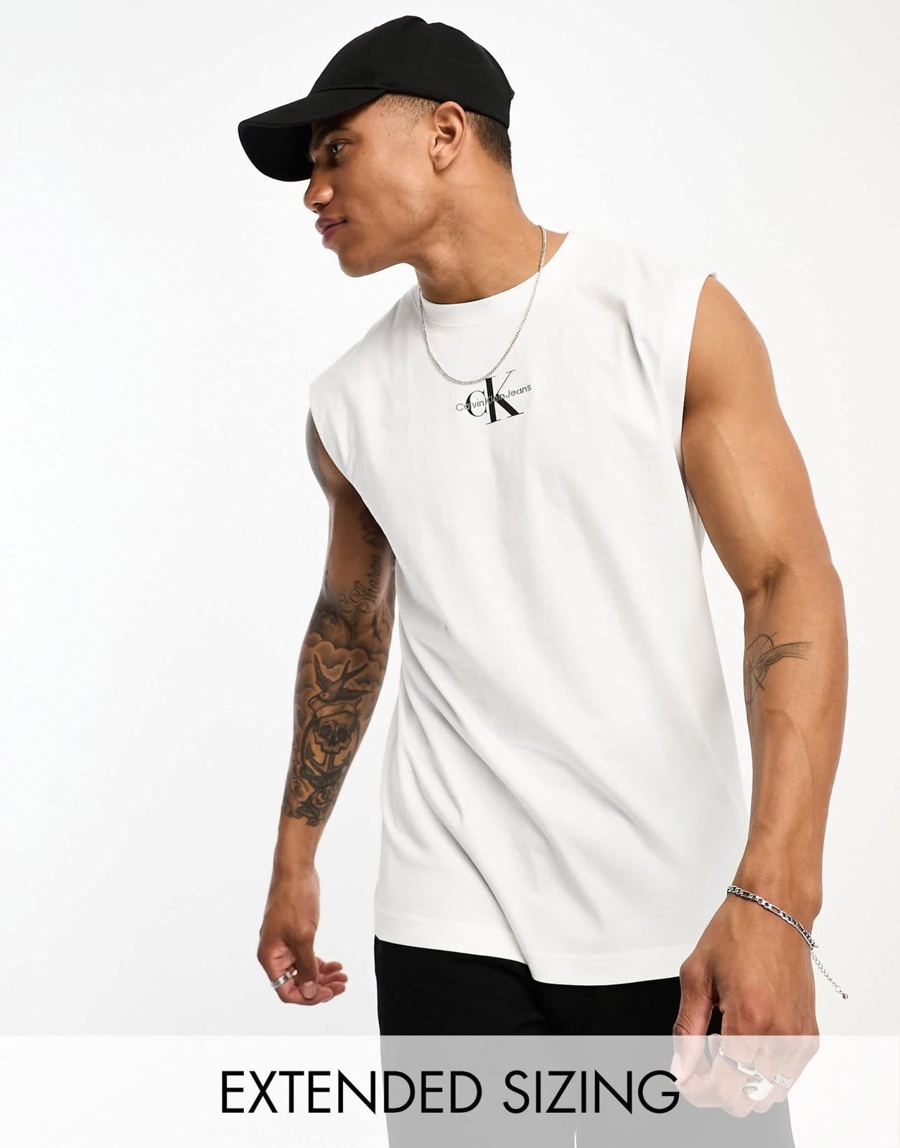 Calvin Klein Jeans monogram logo sleeveless vest in white - ASOS Sample Sale EU Store