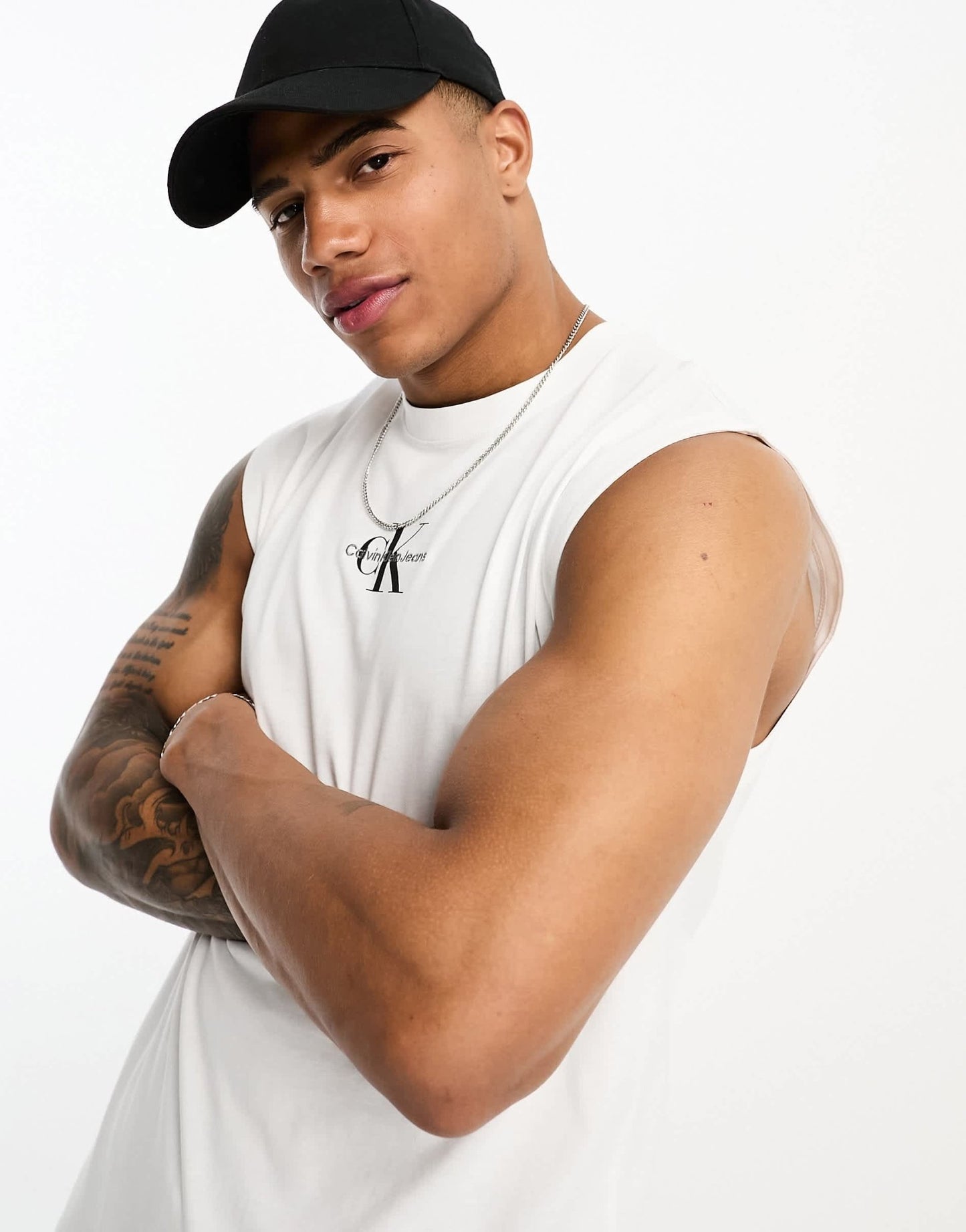 Calvin Klein Jeans monogram logo sleeveless vest in white - ASOS Sample Sale EU Store