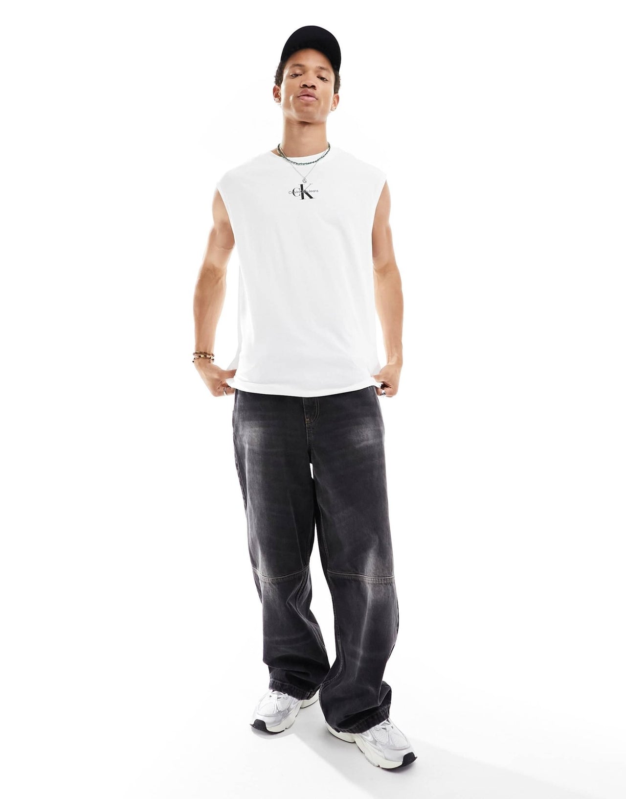 Calvin Klein Jeans monologo sleeveless t-shirt in white - ASOS Sample Sale EU Store