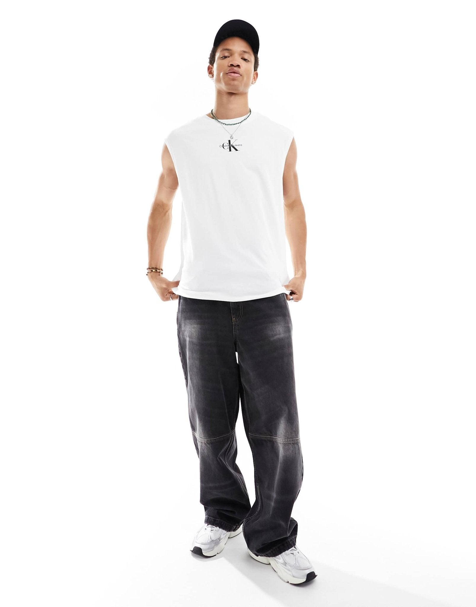 Calvin Klein Jeans monologo sleeveless t-shirt in white - ASOS Sample Sale EU Store