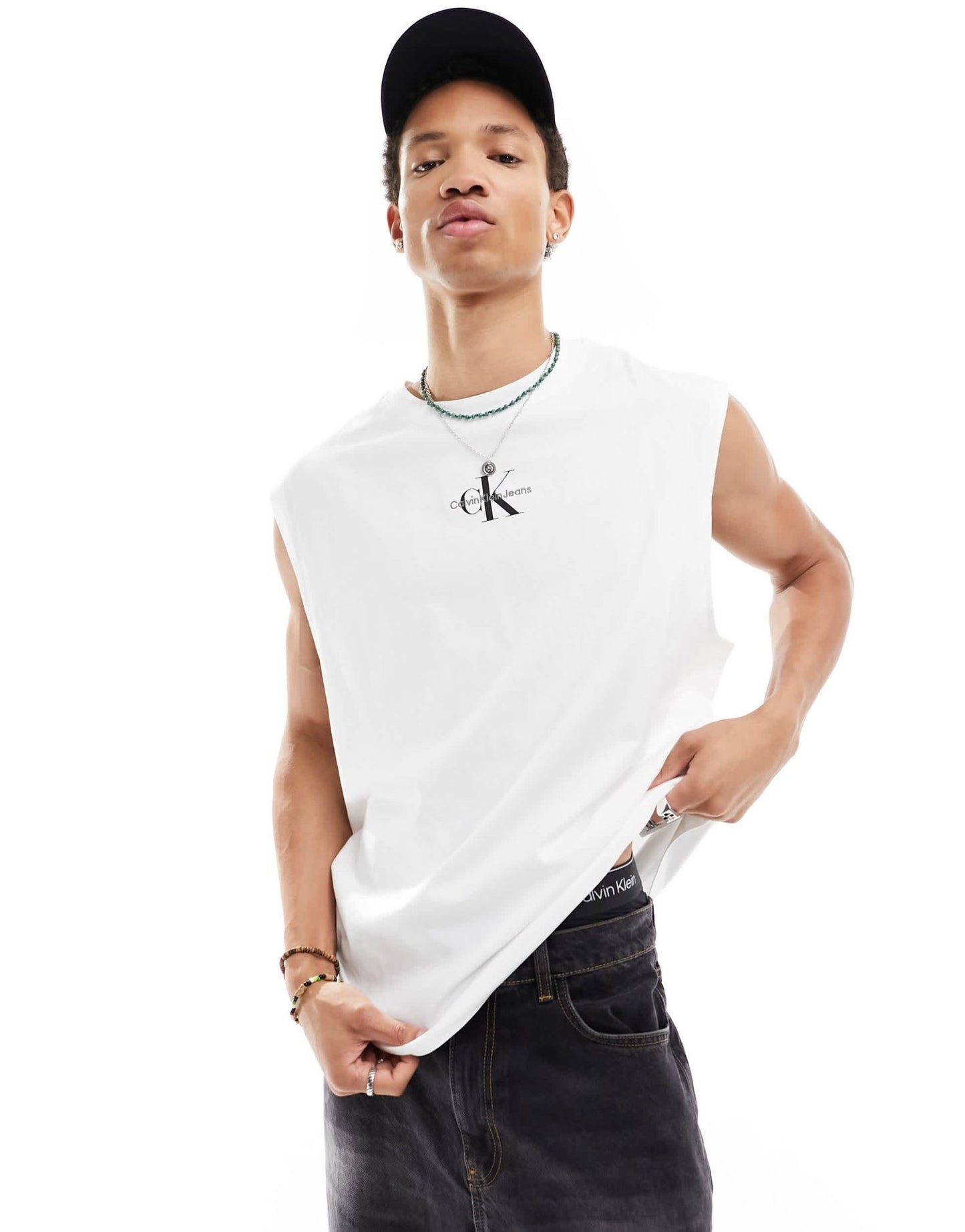 Calvin Klein Jeans monologo sleeveless t-shirt in white - ASOS Sample Sale EU Store
