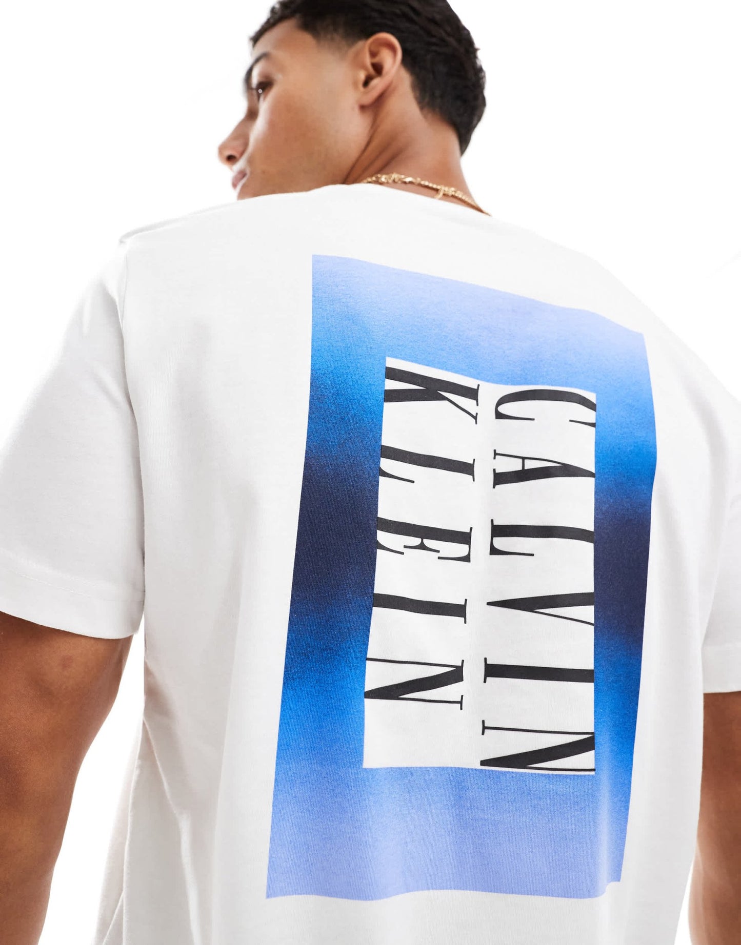 Calvin Klein Jeans ombre box back print t-shirt in white - ASOS Sample Sale EU Store