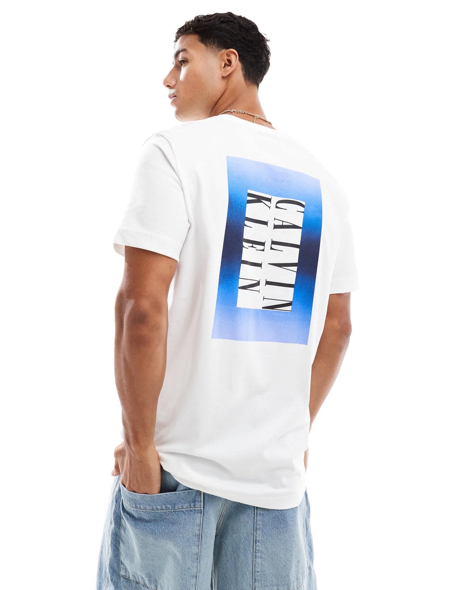 Calvin Klein Jeans ombre box back print t-shirt in white - ASOS Sample Sale EU Store