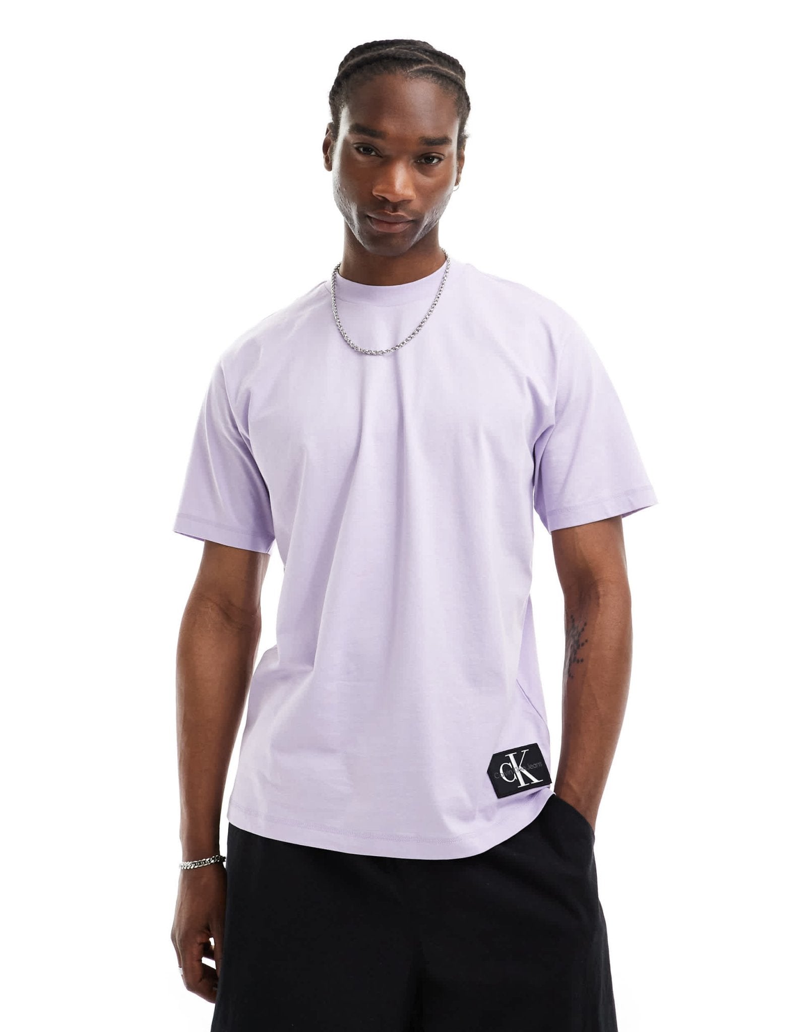 Calvin Klein Jeans oversized badge t-shirt in pastel lilac - ASOS Sample Sale EU Store