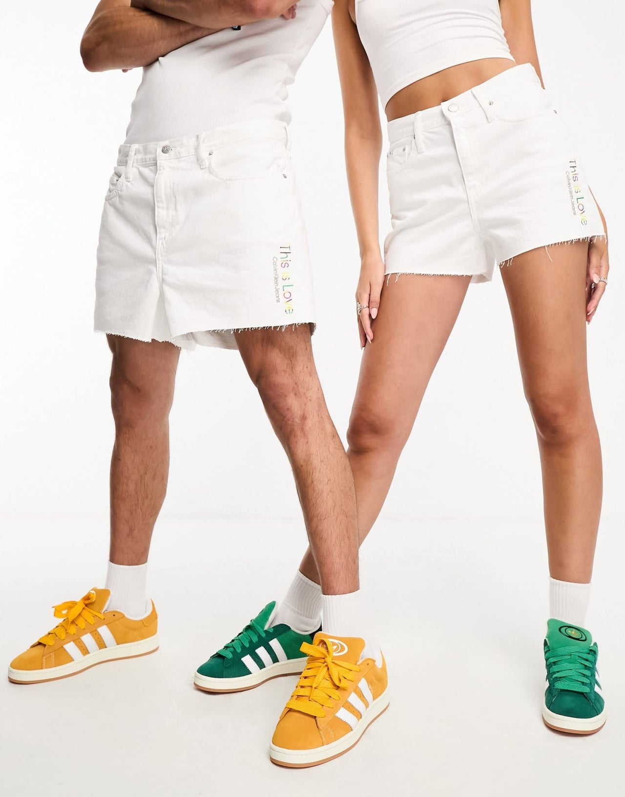 Calvin Klein Jeans Pride Unisex high rise denim shorts in light wash blue - ASOS Sample Sale EU Store