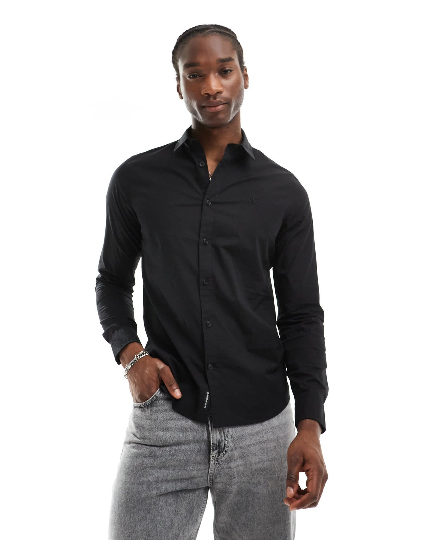 Calvin Klein Jeans slim stretch shirt in black - ASOS Sample Sale EU Store
