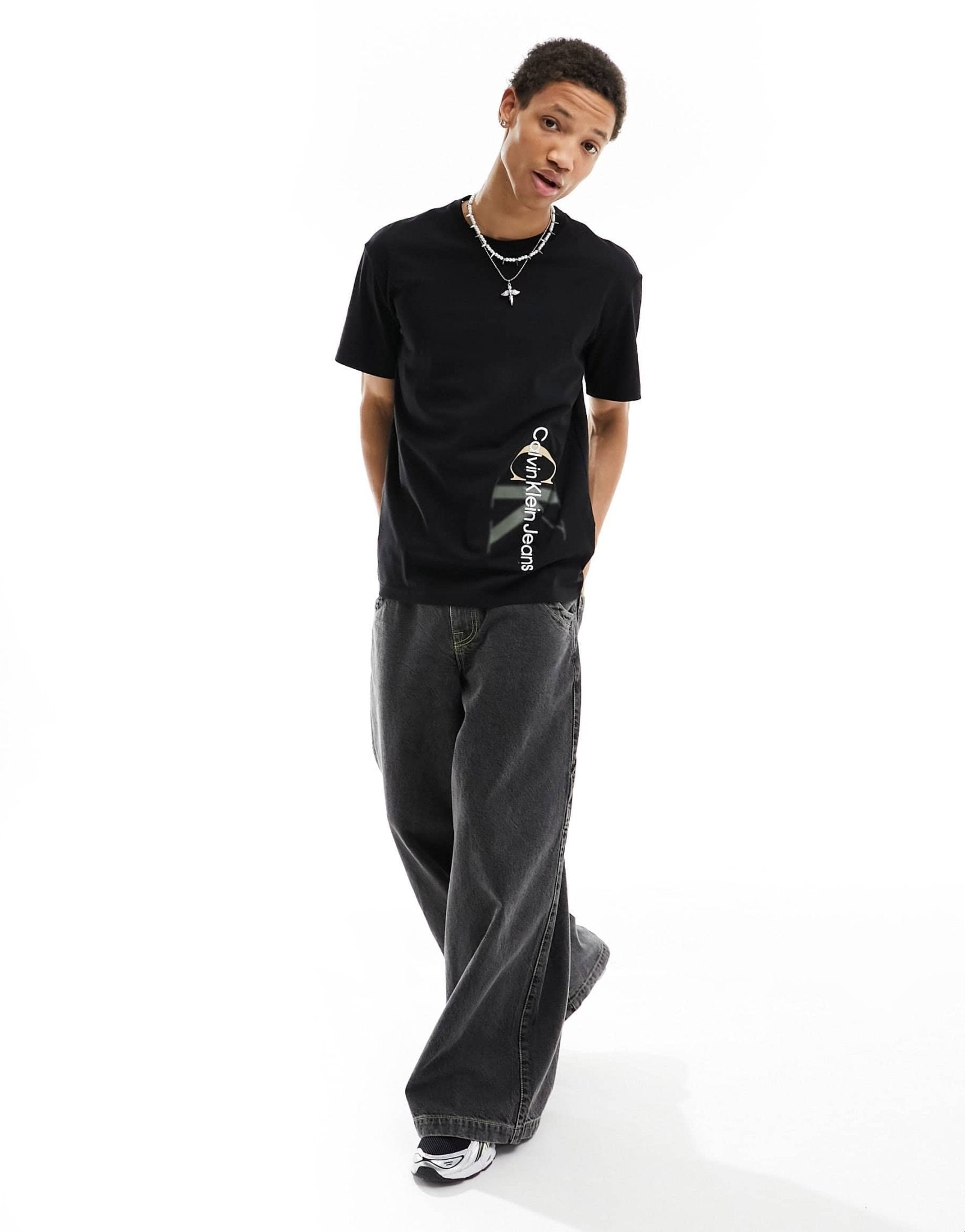 Calvin Klein Jeans two tone monogram logo t-shirt in black - ASOS Sample Sale EU Store