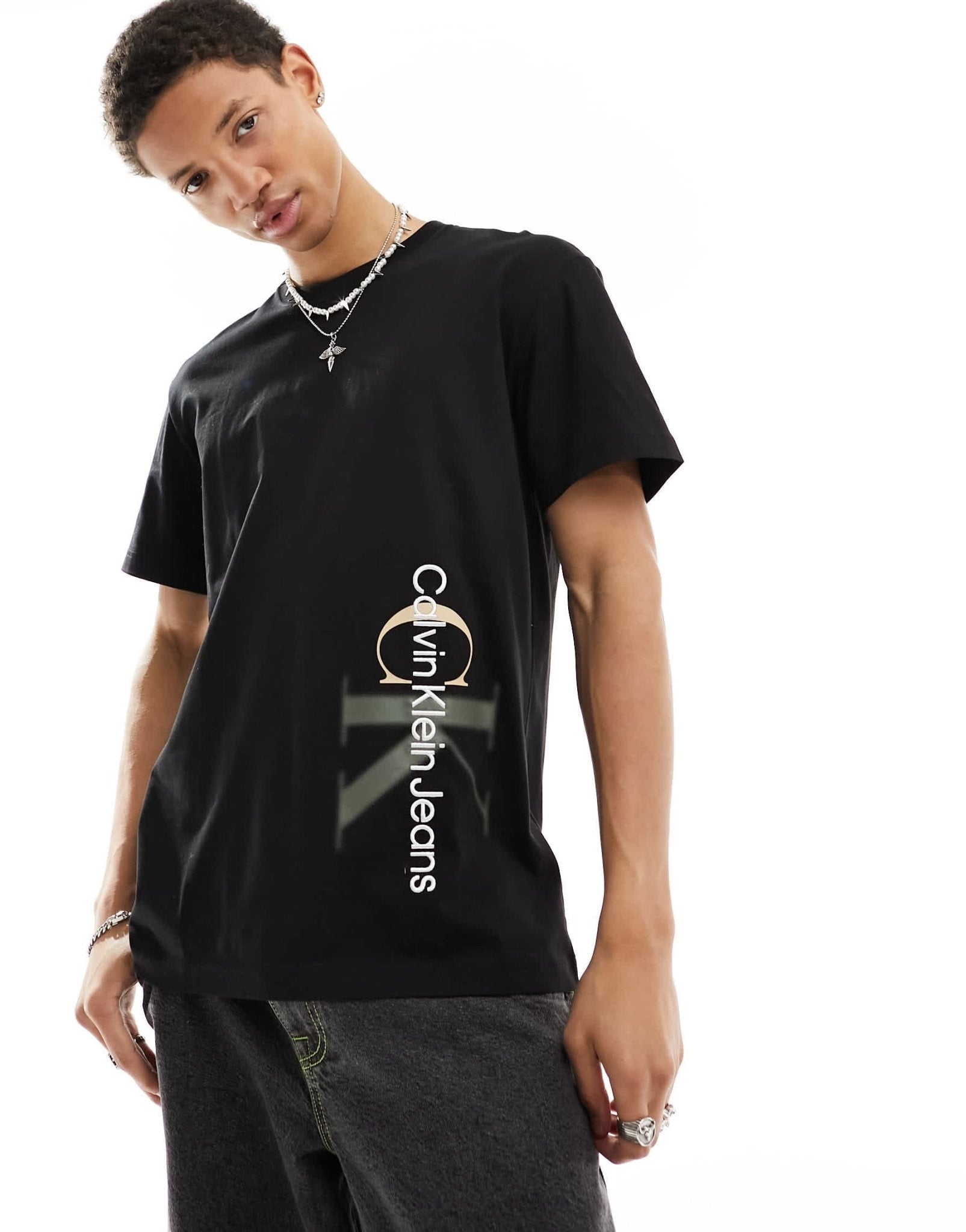Calvin Klein Jeans two tone monogram logo t-shirt in black - ASOS Sample Sale EU Store