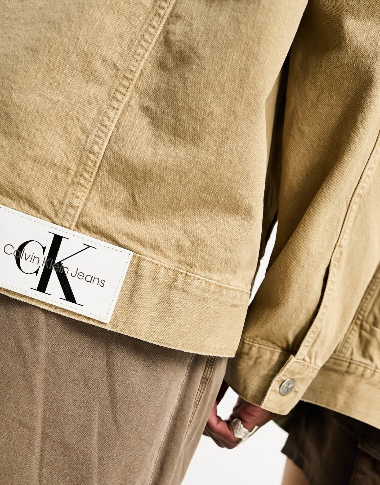 Calvin Klein Jeans Unisex extreme oversized denim jacket in beige - exclusive to ASOS - ASOS Sample Sale EU Store