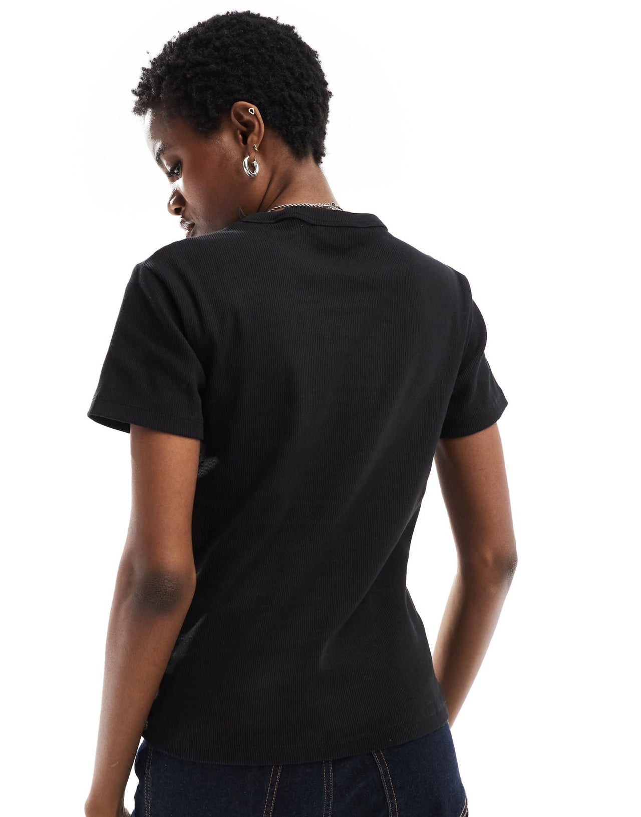 Calvin Klein Jeans woven label logo ribbed t-shirt in black - ASOS Sample Sale EU Store