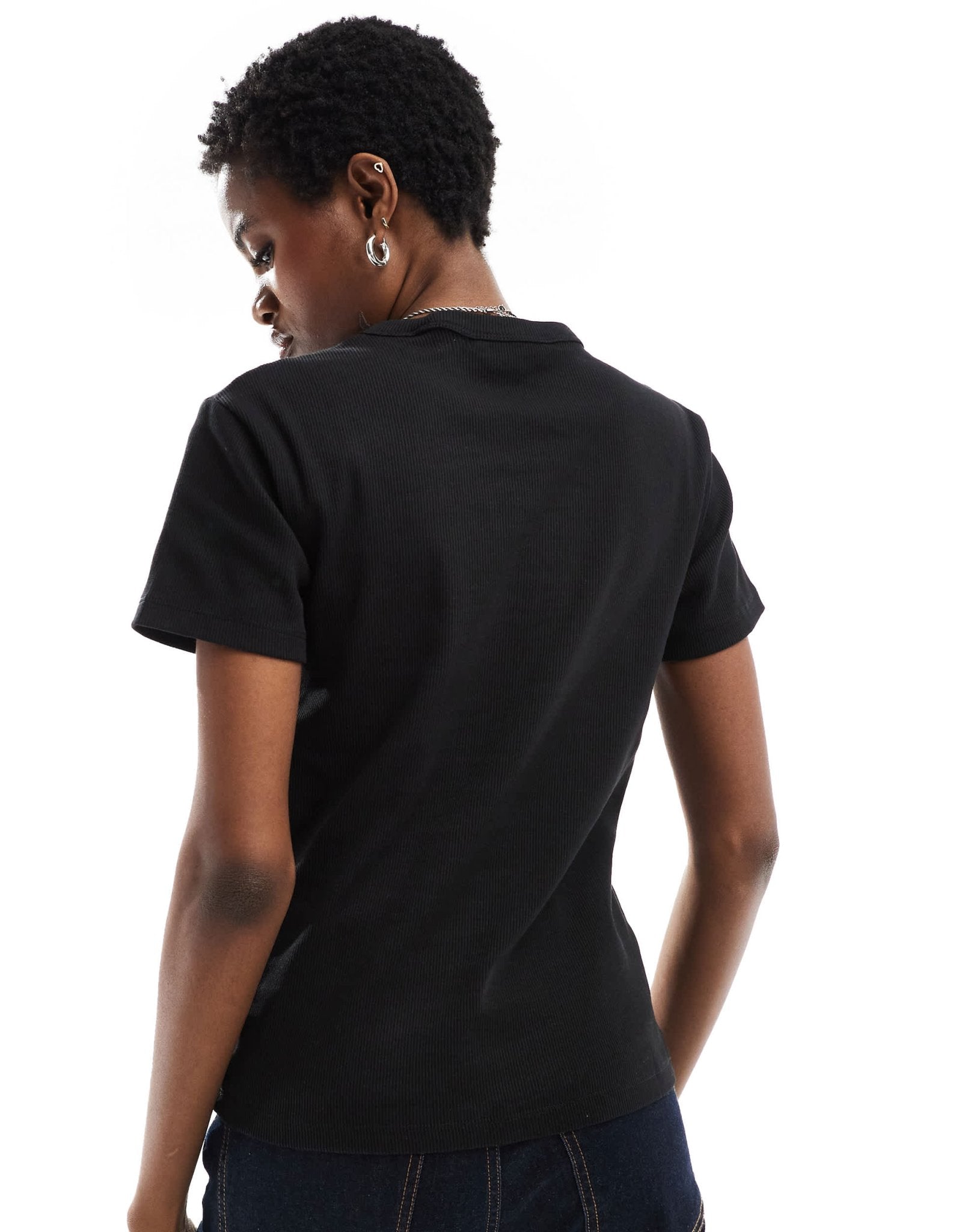 Calvin Klein Jeans woven label logo ribbed t-shirt in black - ASOS Sample Sale EU Store