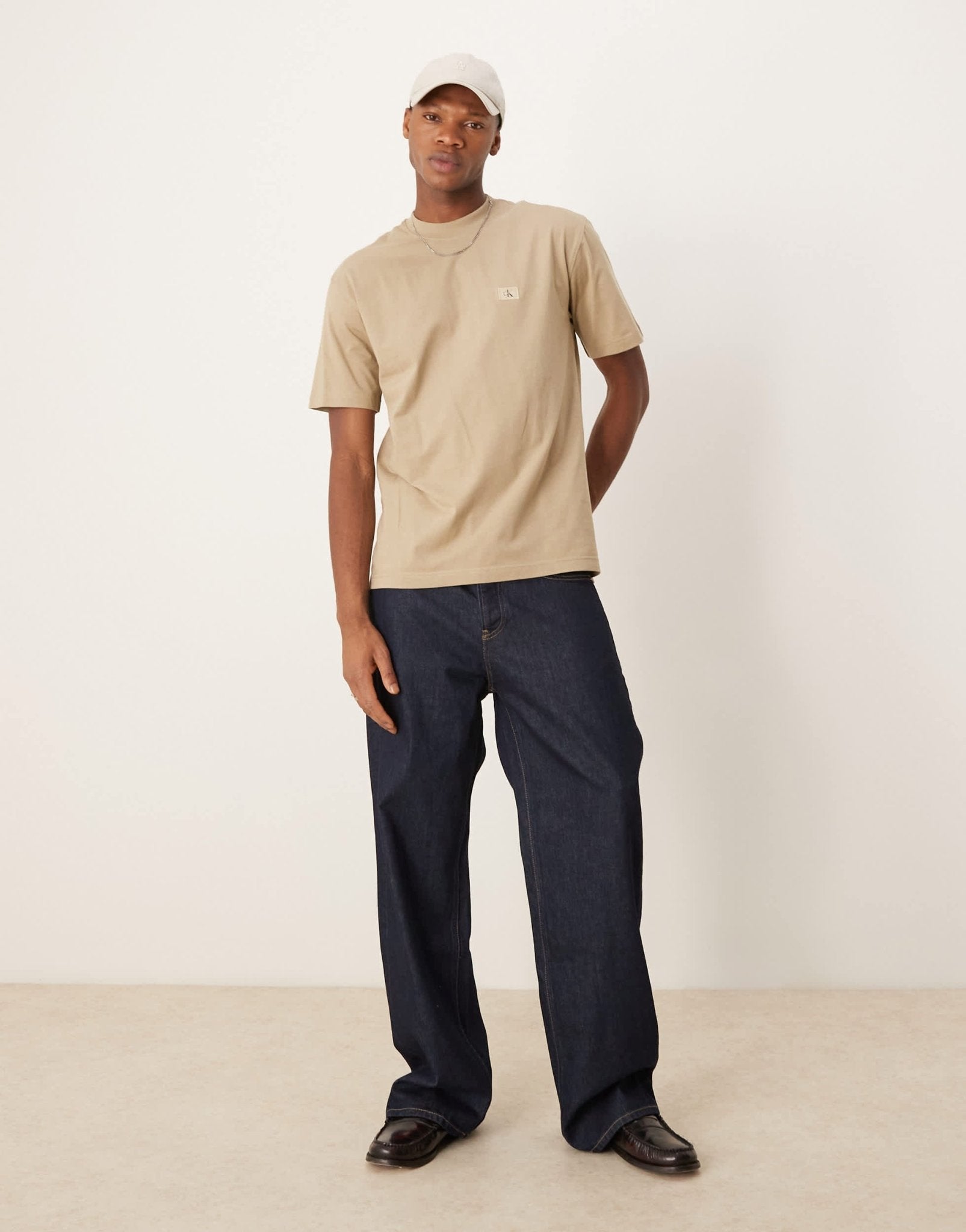 Calvin Klein Jeans woven patch logo t-shirt in stone - ASOS Sample Sale EU Store