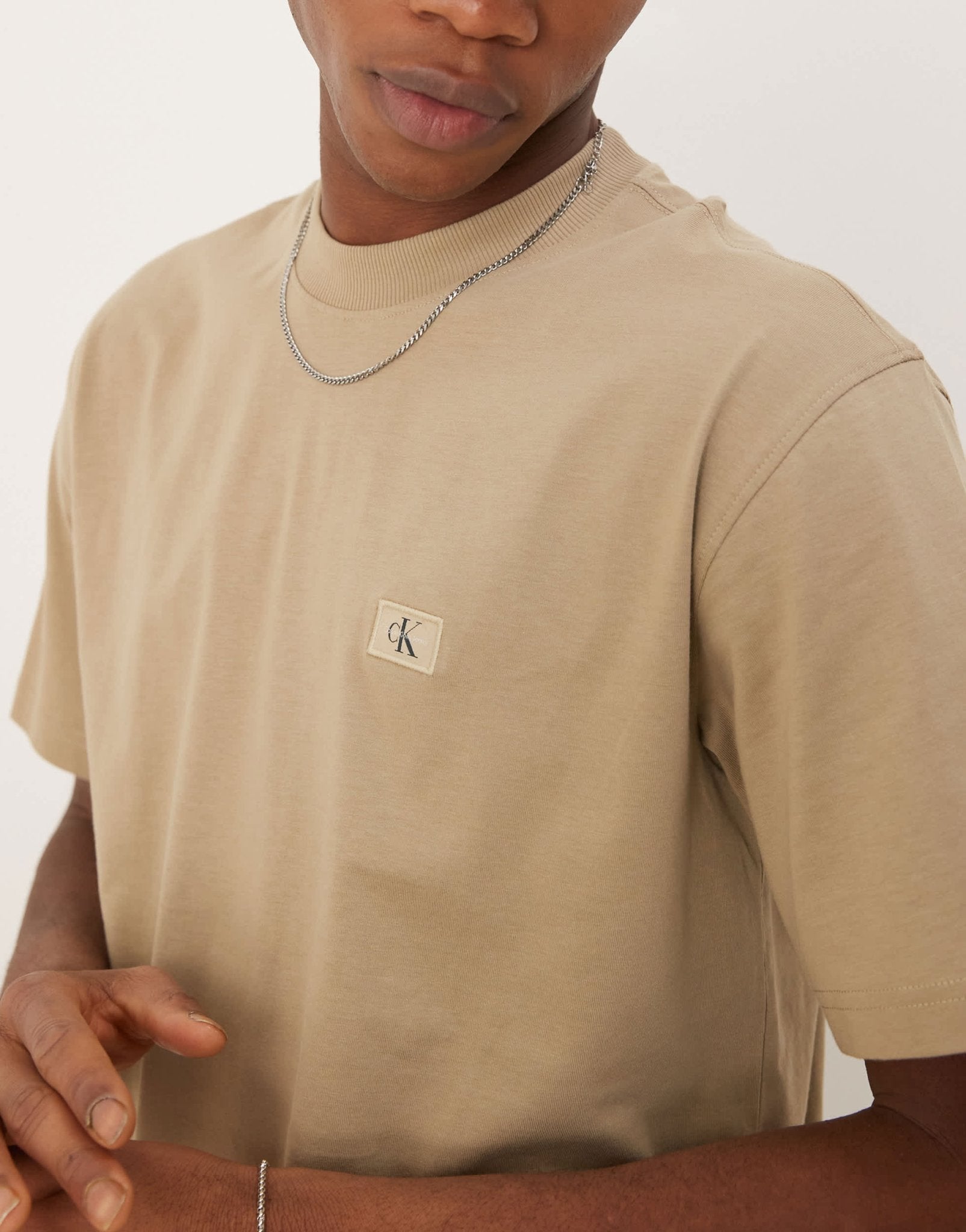 Calvin Klein Jeans woven patch logo t-shirt in stone - ASOS Sample Sale EU Store