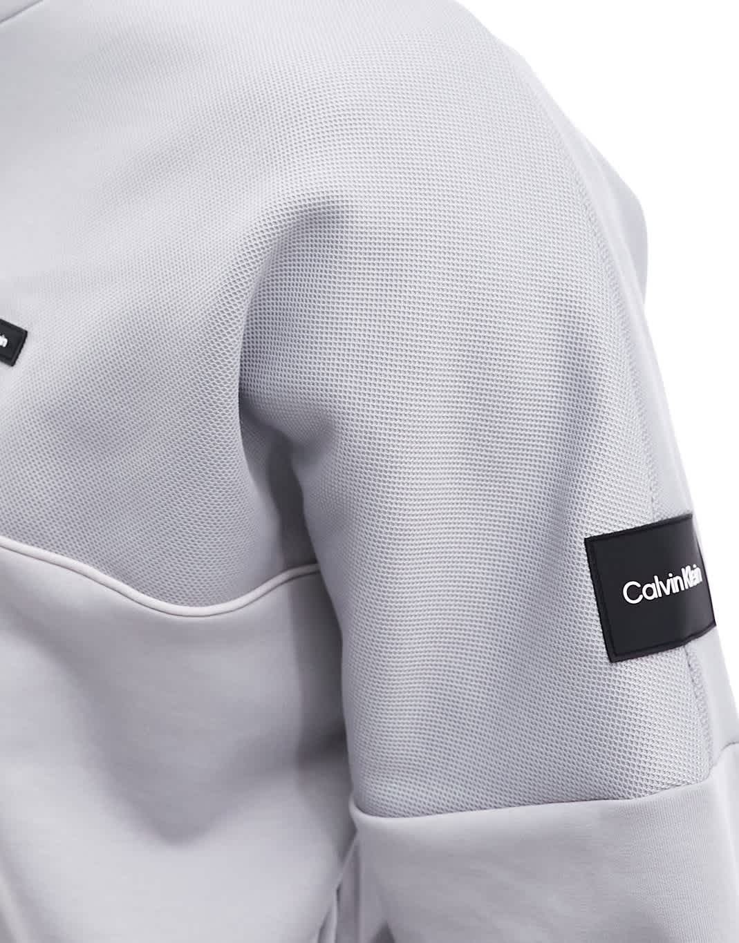 Calvin Klein mix media pique interlock hoodie in grey - ASOS Sample Sale EU Store