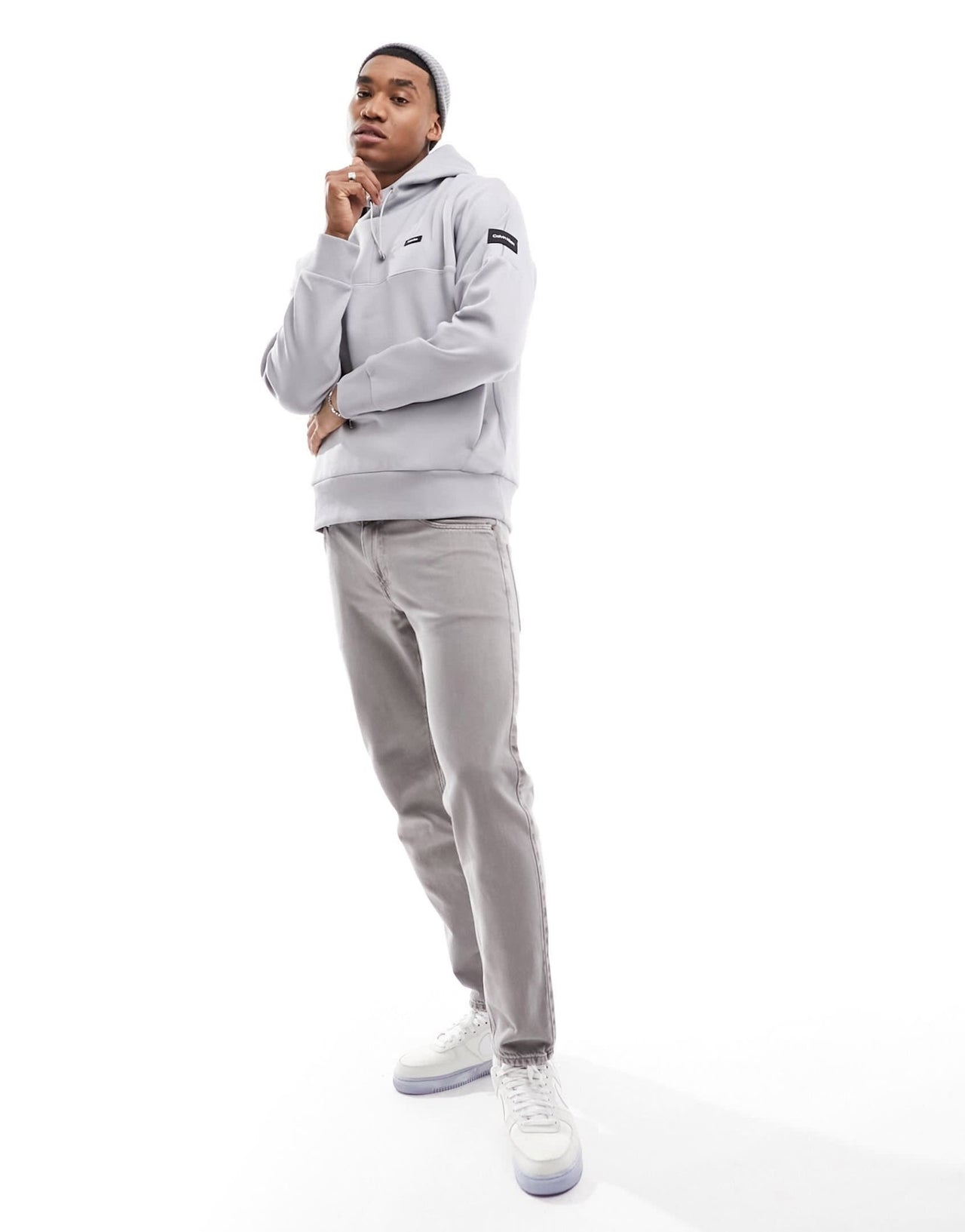 Calvin Klein mix media pique interlock hoodie in grey - ASOS Sample Sale EU Store