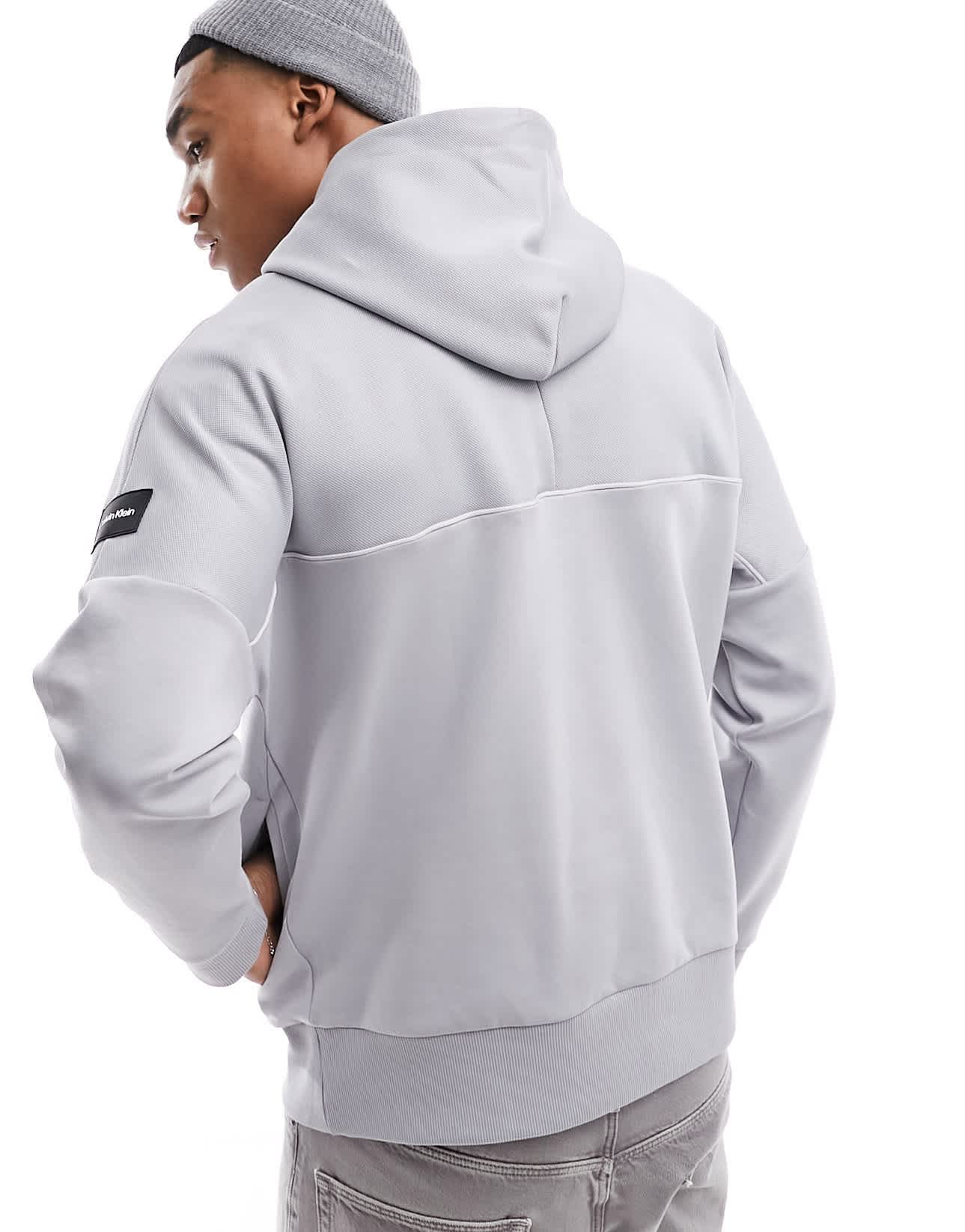Calvin Klein mix media pique interlock hoodie in grey - ASOS Sample Sale EU Store