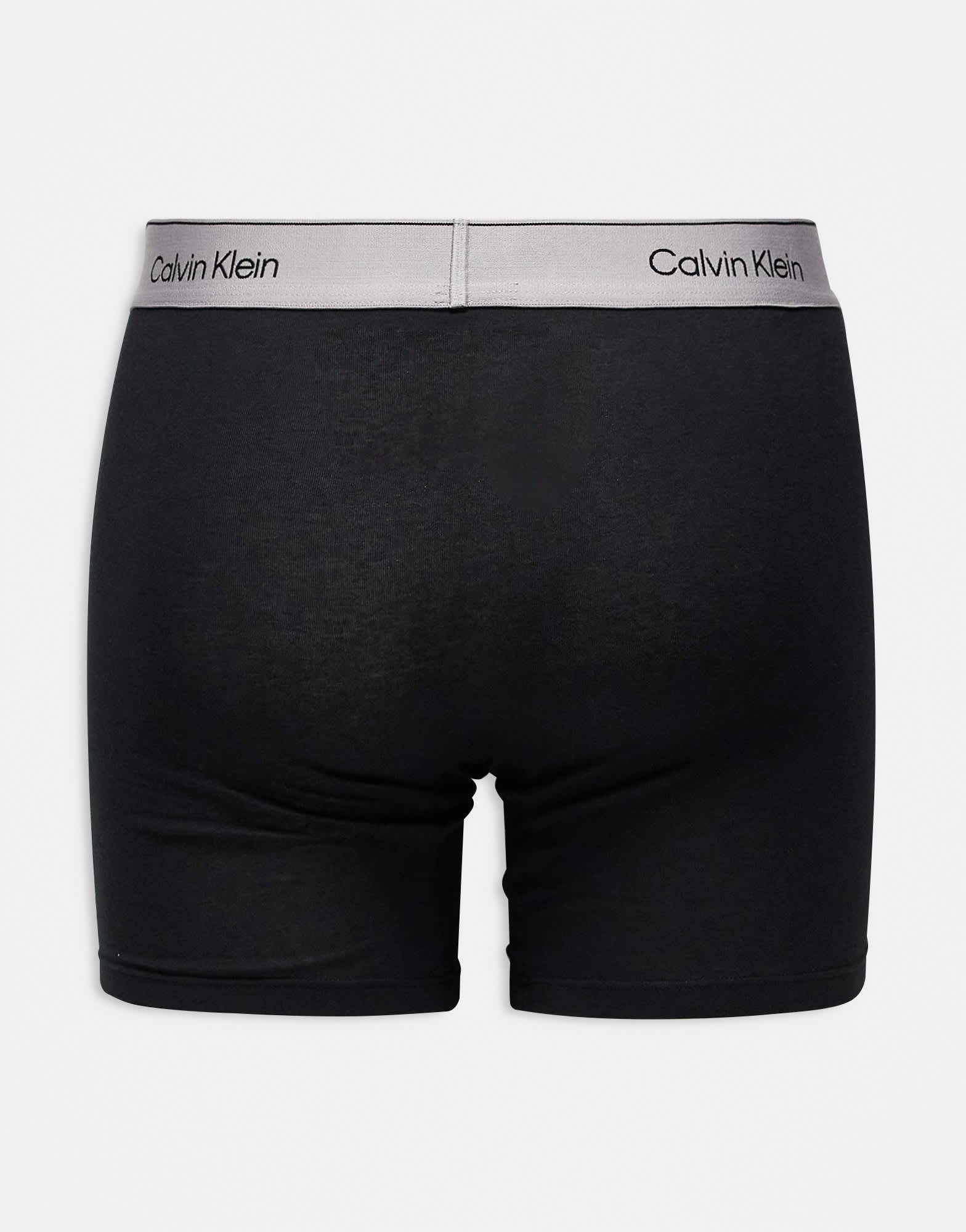 Calvin Klein modern cotton boxer briefs 3 pack in black with beige/blue/green waistband - ASOS Sample Sale EU Store