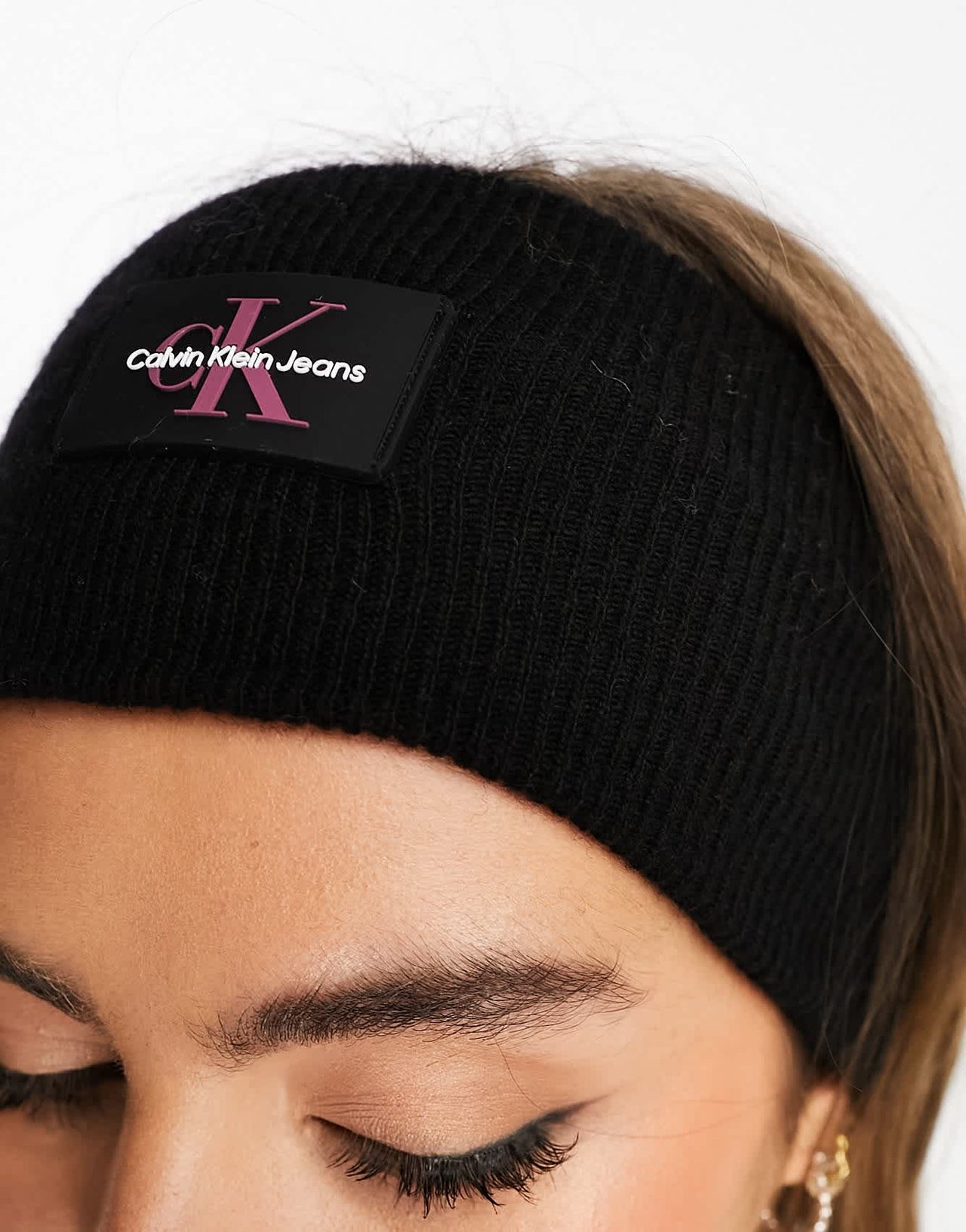 Calvin Klein monogram logo rubberized knit headband in black - ASOS Sample Sale EU Store